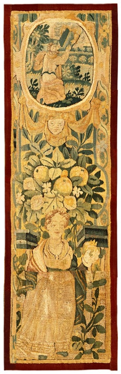 Panneau de tapisserie historique flamande du 17ème siècle, avec figures féminines, verticale