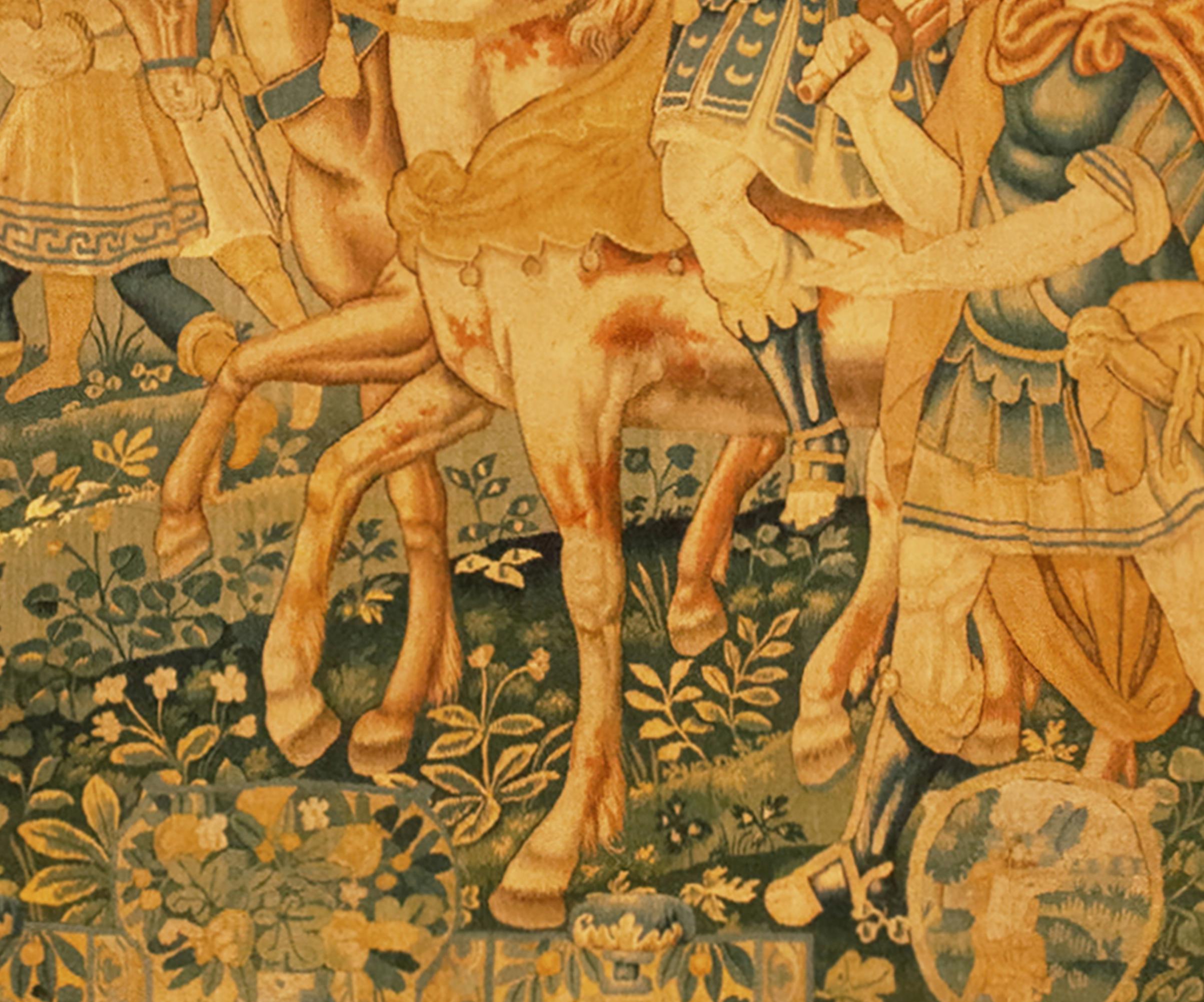 Hand-Woven 17th Century Flemish Historical Tapestry with the Roman General Coriolanus For Sale