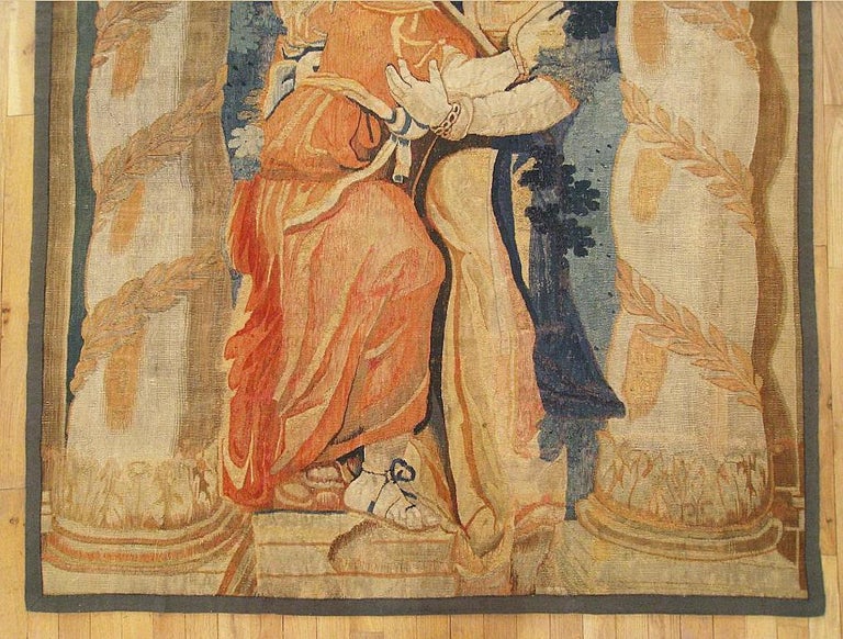 Hand-Woven 17th Century Flemish Historical Tapestry, with Two Women Embracing