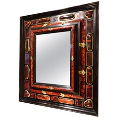 Antique 17th Century Flemish Mirror Richly Decorated in Tortoise Shell, Antwerpen