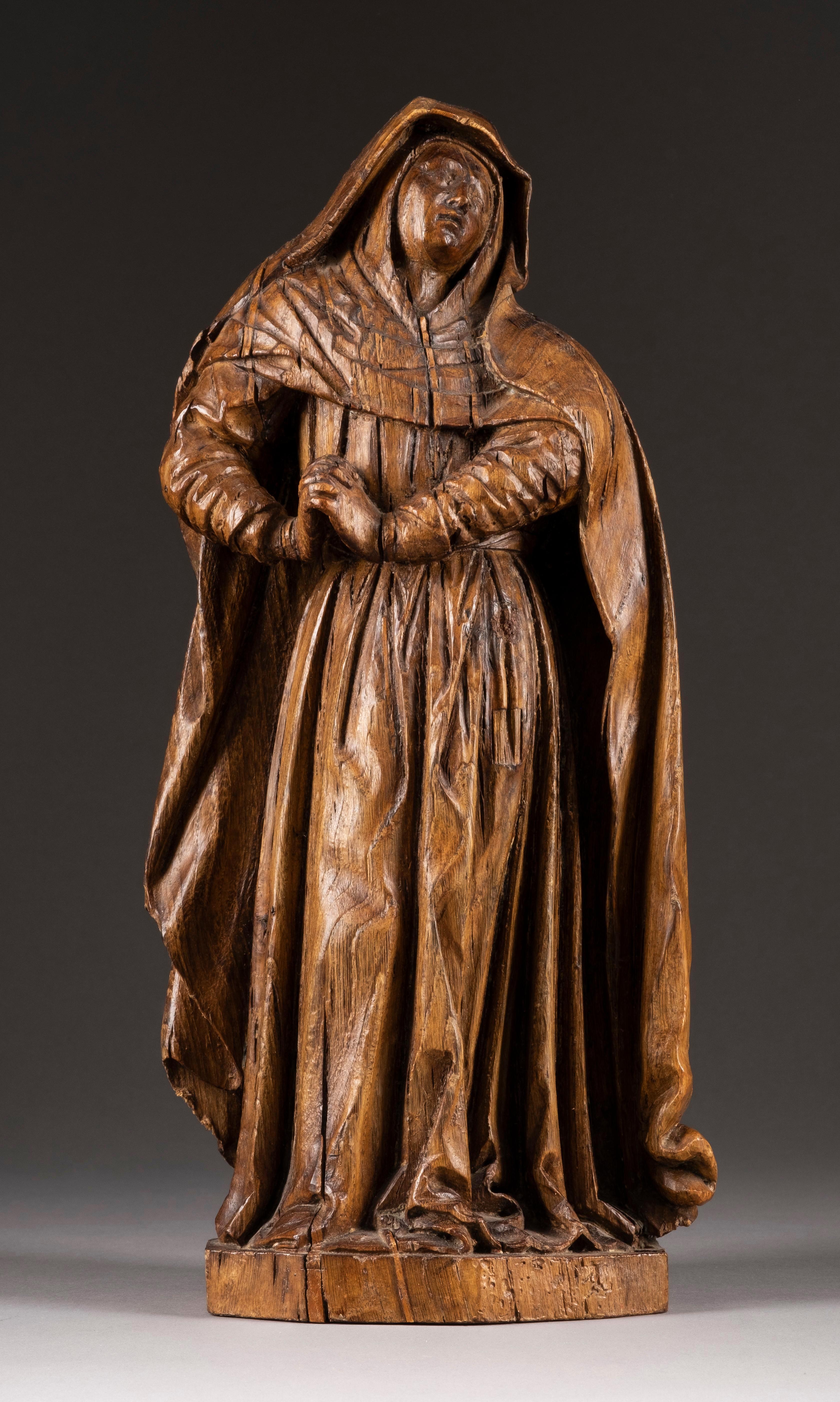 Dutch 17th Century Flemish Oak Devotional Figure of the Mourning Virgin Mary