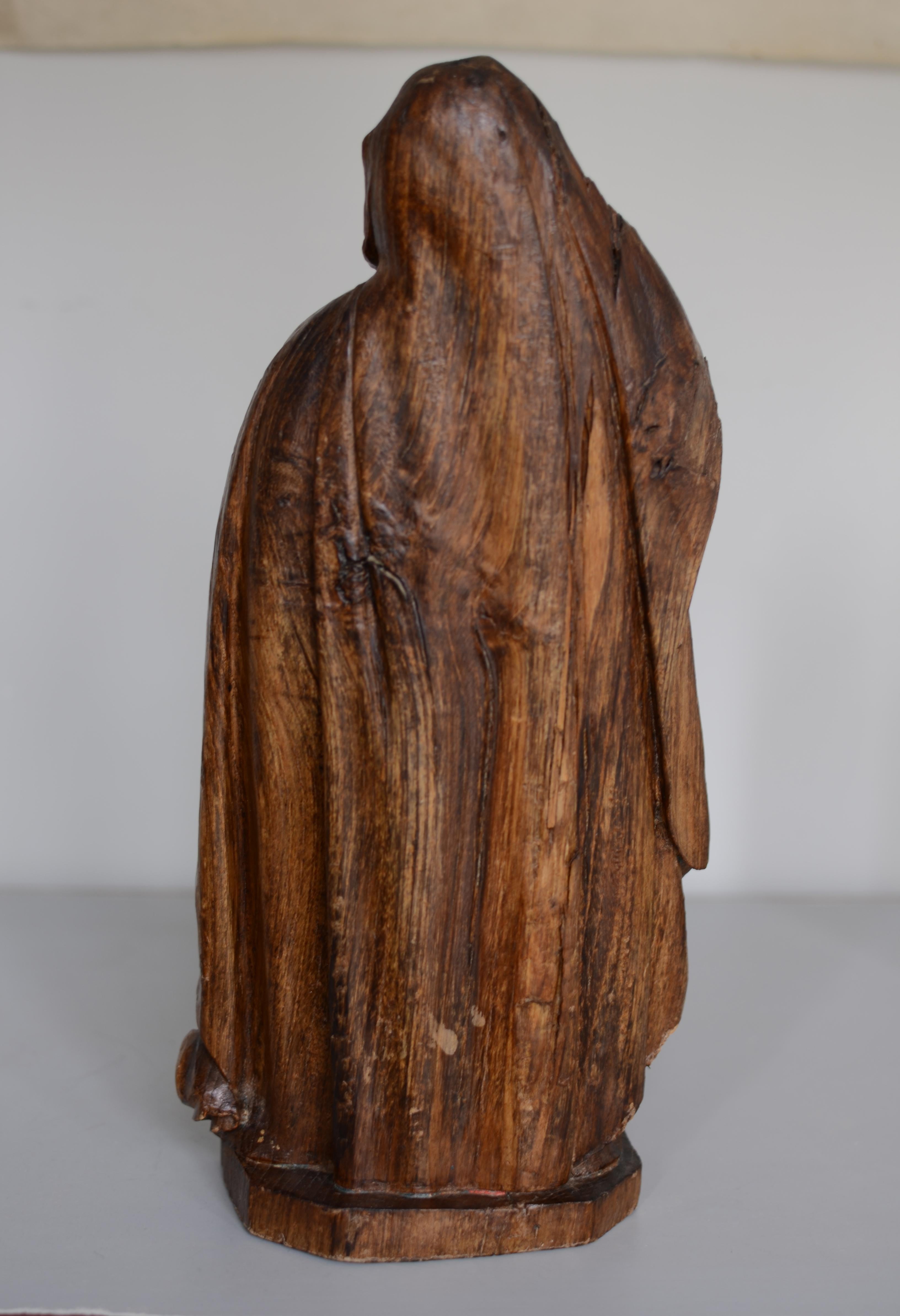 Carved 17th Century Flemish Oak Devotional Figure of the Mourning Virgin Mary