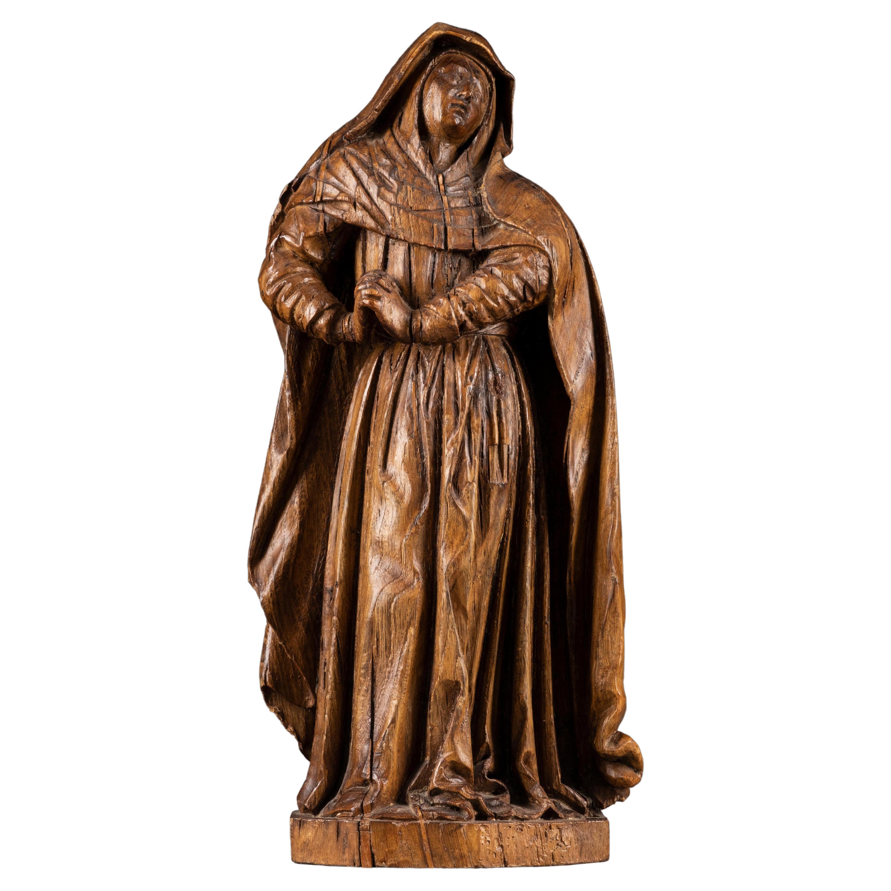 17th Century Flemish Oak Devotional Figure of the Mourning Virgin Mary