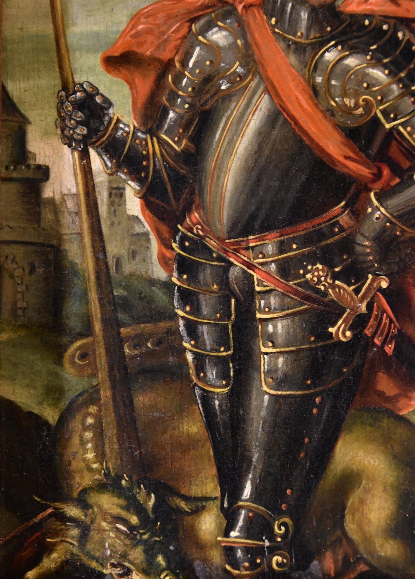 Ritratto Saint George 17th Century Flemish School Paint Olio su tavola Vecchio maestro - Painting Antichi maestri di 17th Century Flemish Painter