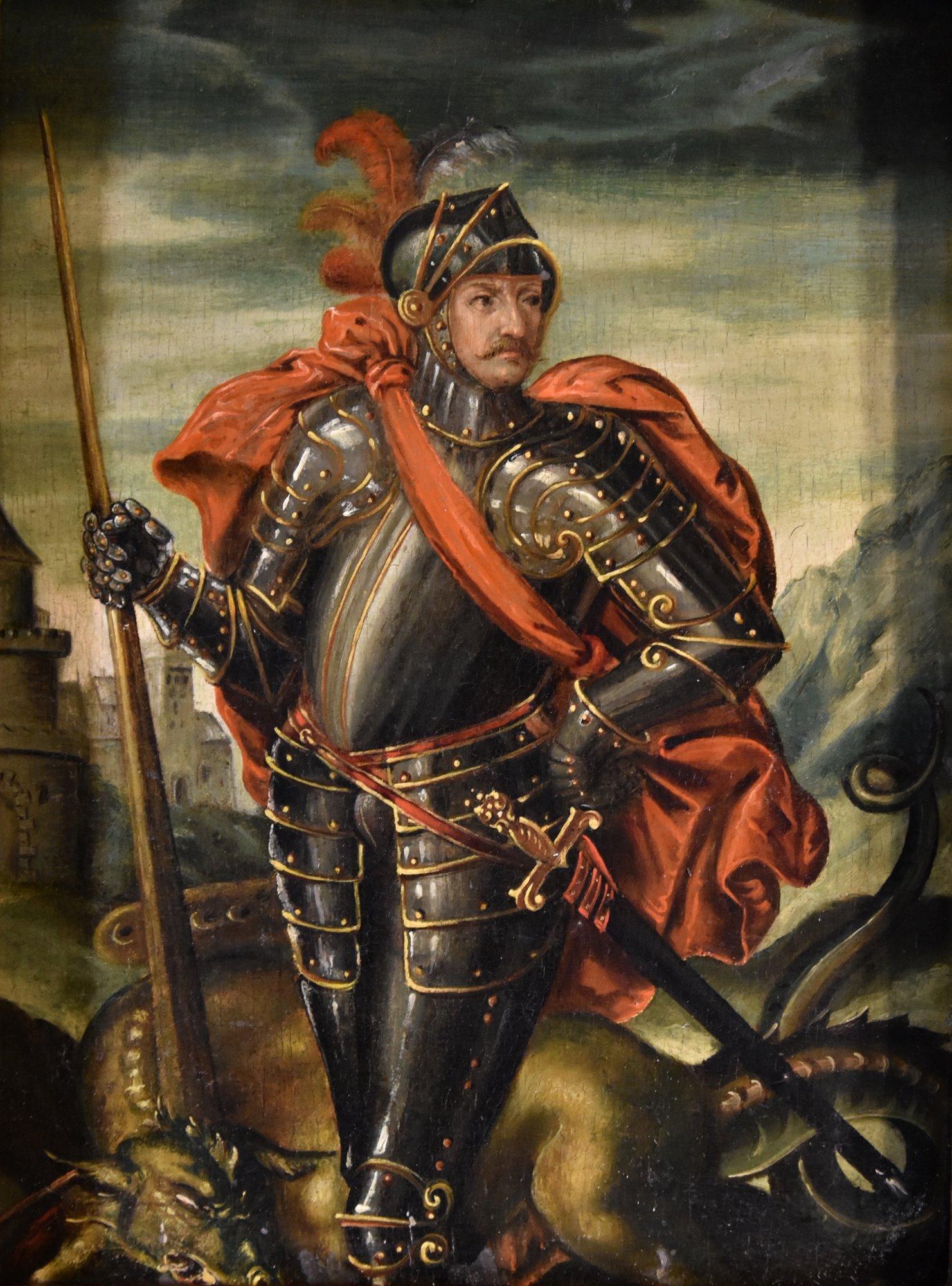 Ritratto Saint George 17th Century Flemish School Paint Olio su tavola Vecchio maestro 2