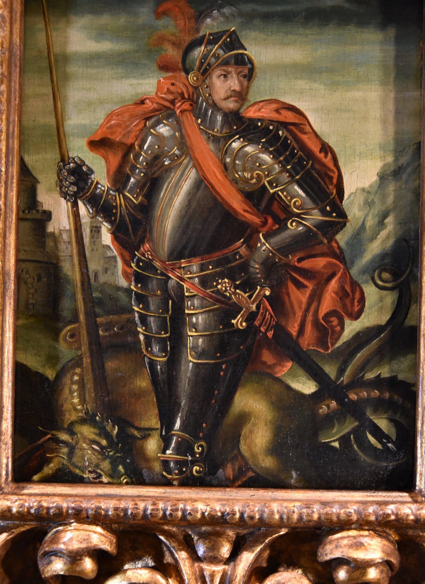 Ritratto Saint George 17th Century Flemish School Paint Olio su tavola Vecchio maestro 3