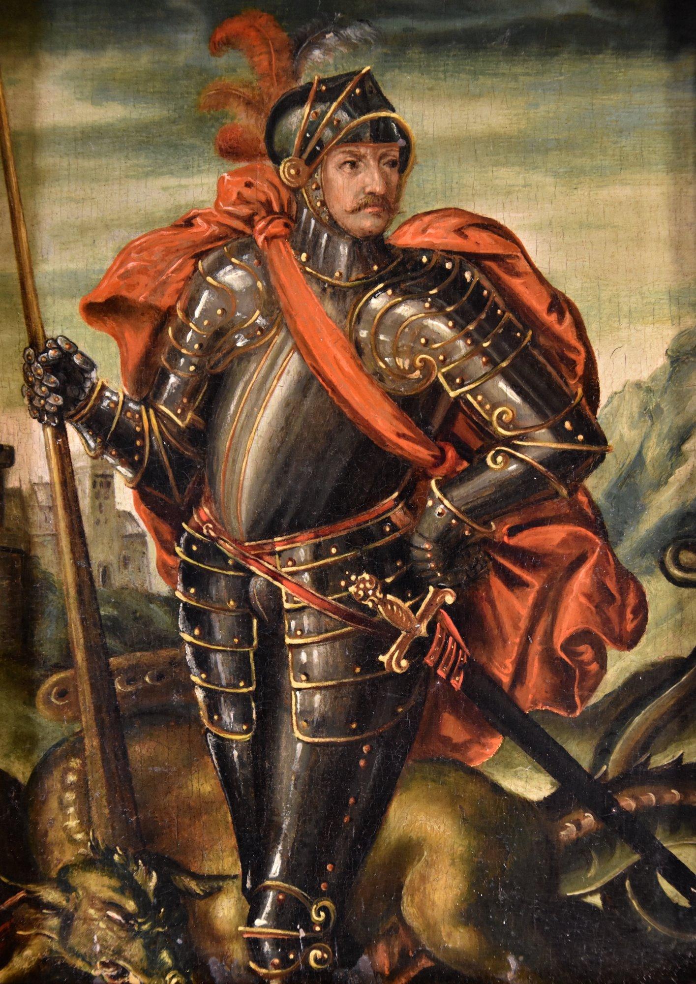 Ritratto Saint George 17th Century Flemish School Paint Olio su tavola Vecchio maestro 5