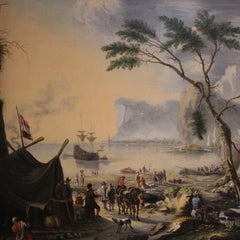 17th-century Flemish painting, a large landscape featuring sailing ships