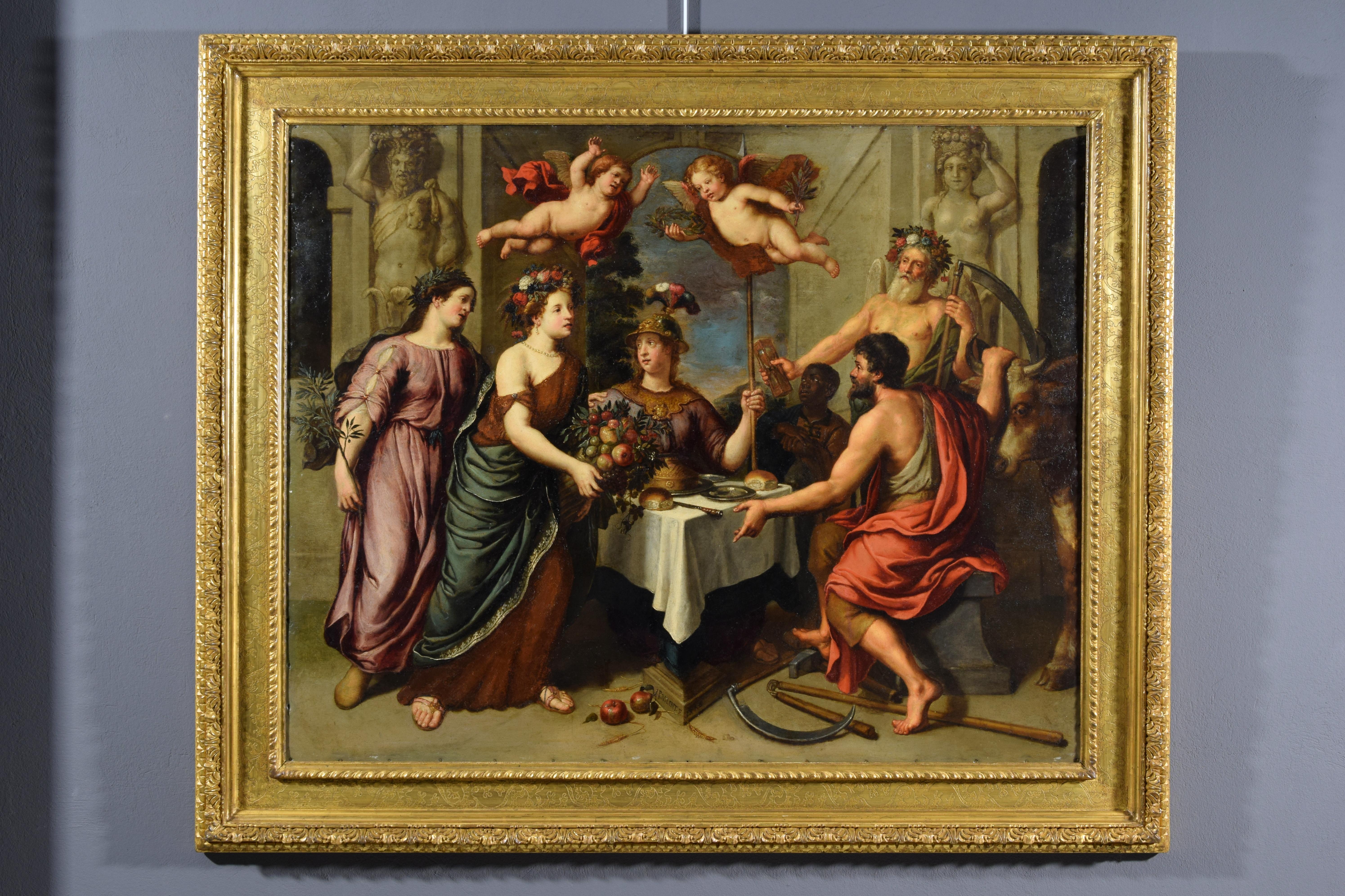 17th Century, Flemish Painting Oil on Copper with Allegory by Pieter Van Lint For Sale 6
