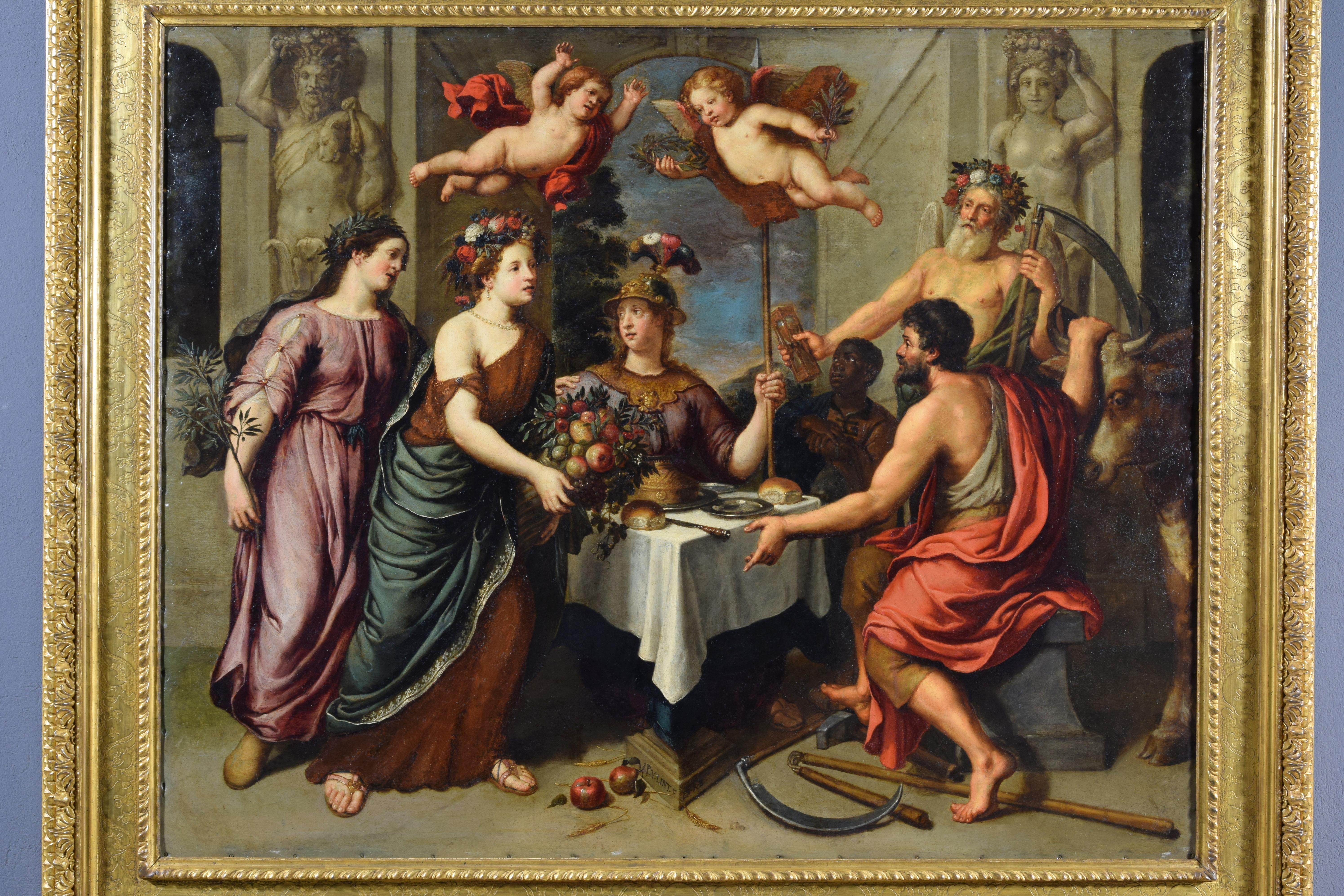 Baroque 17th Century, Flemish Painting Oil on Copper with Allegory by Pieter Van Lint For Sale