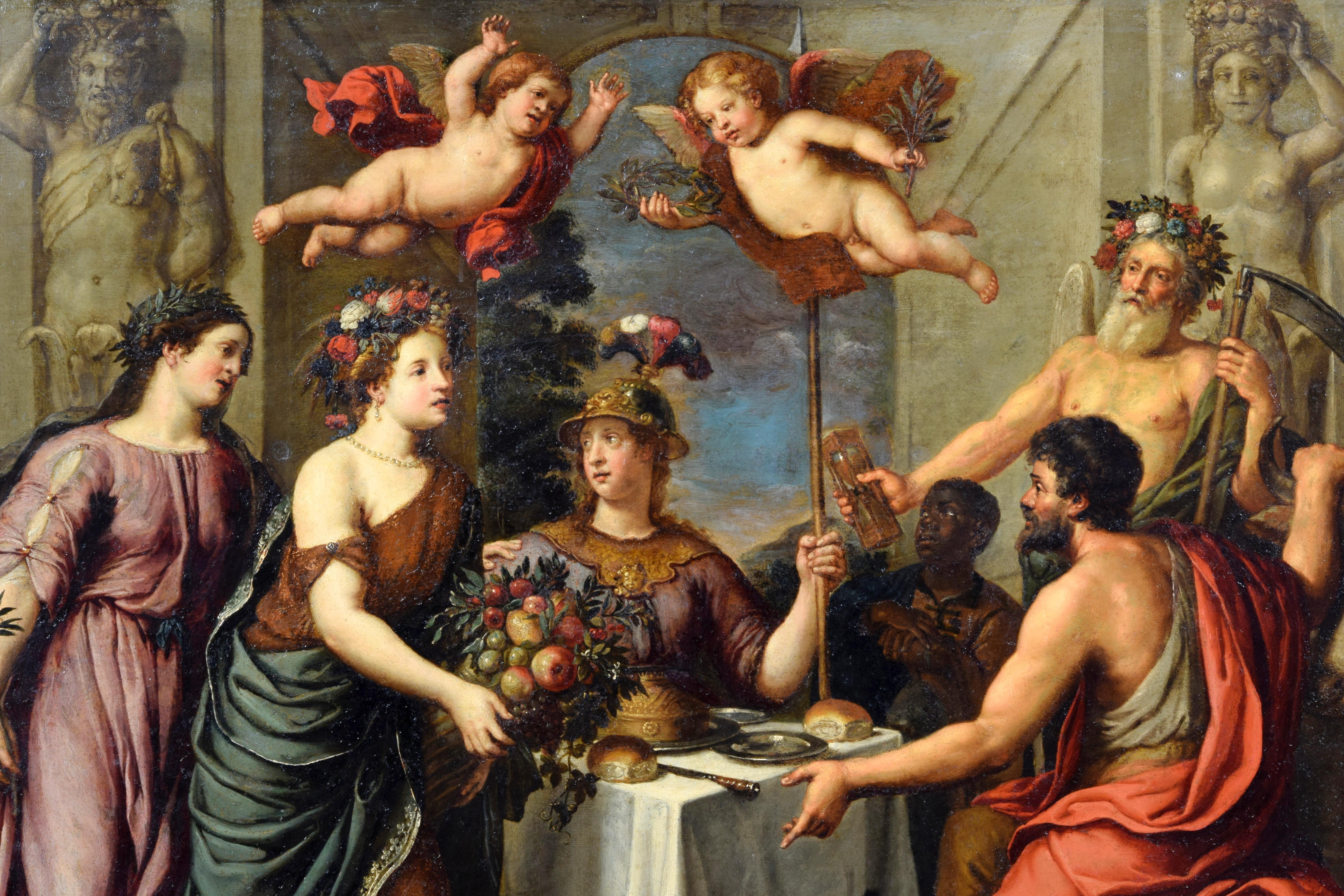 Belgian 17th Century, Flemish Painting Oil on Copper with Allegory by Pieter Van Lint For Sale