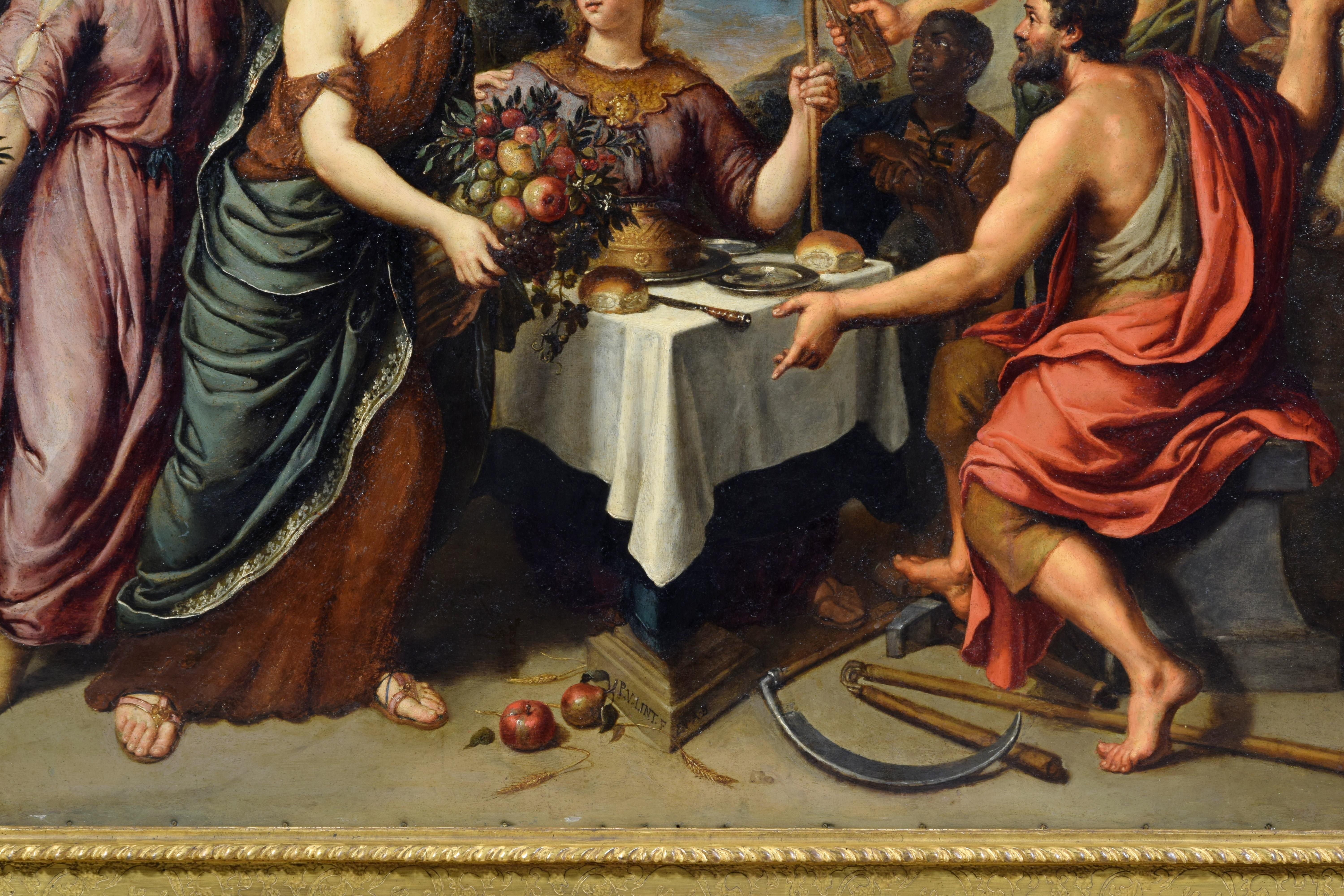 Hand-Painted 17th Century, Flemish Painting Oil on Copper with Allegory by Pieter Van Lint For Sale