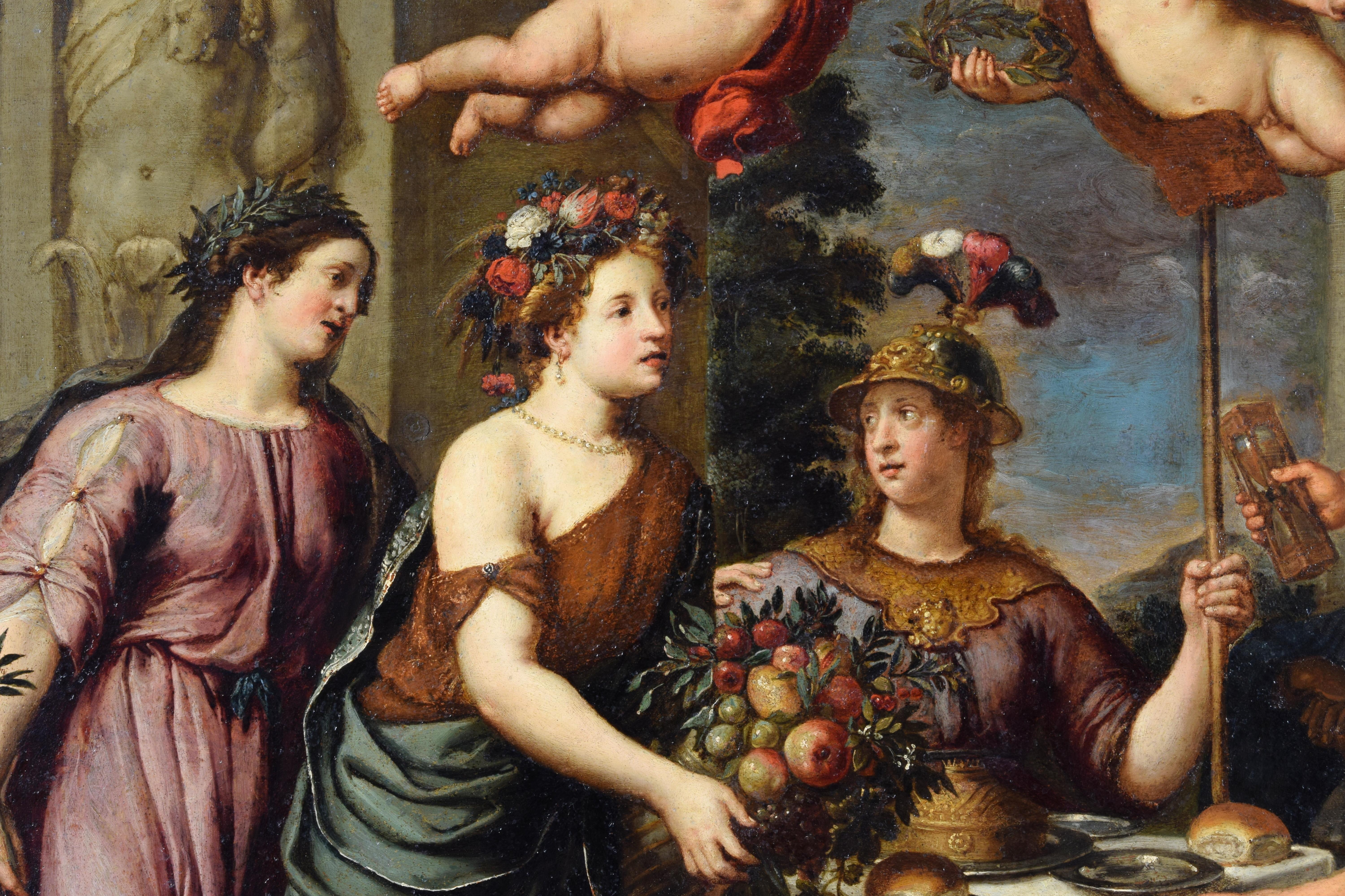 17th Century, Flemish Painting Oil on Copper with Allegory by Pieter Van Lint For Sale 1