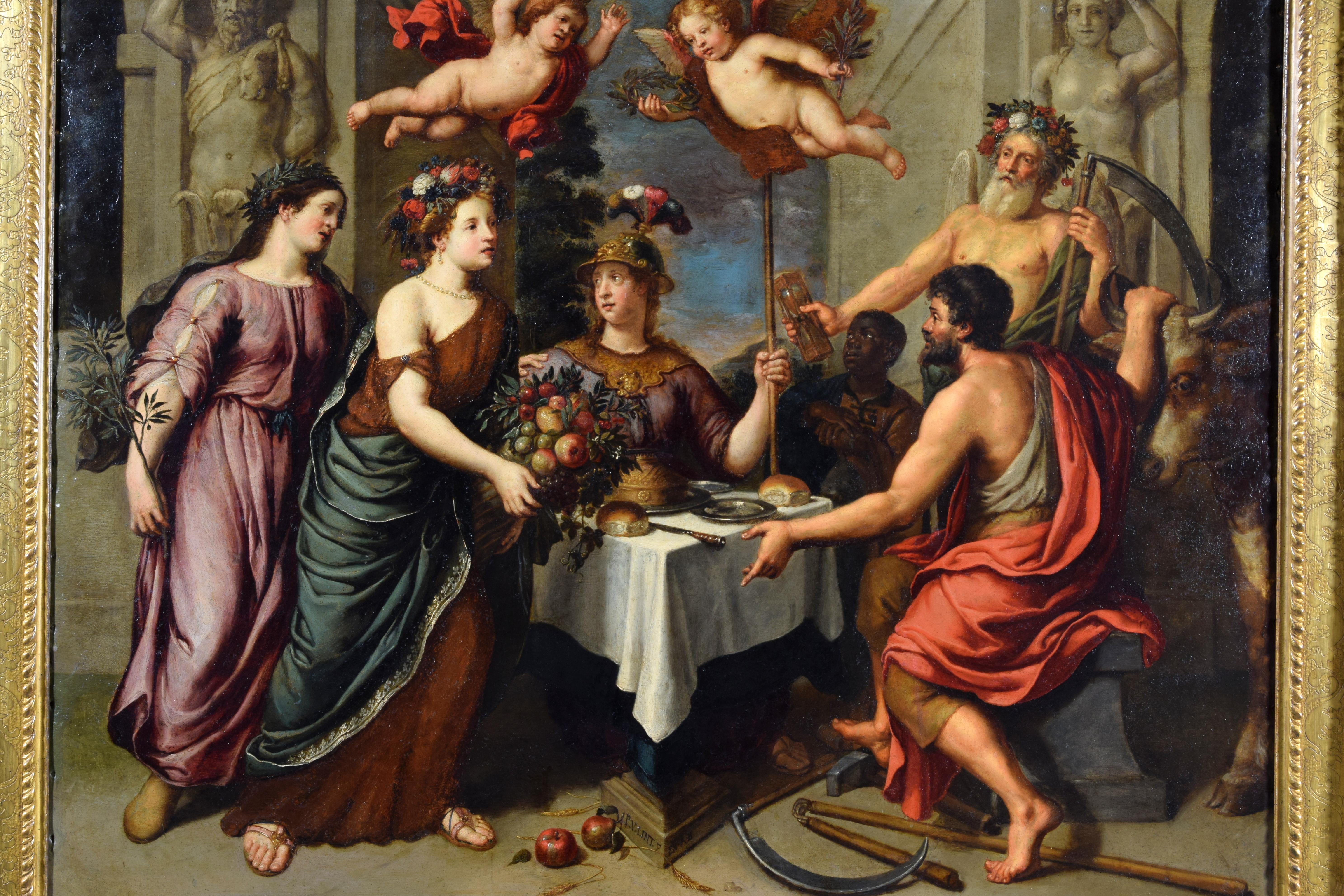 17th Century, Flemish Painting Oil on Copper with Allegory by Pieter Van Lint For Sale 2