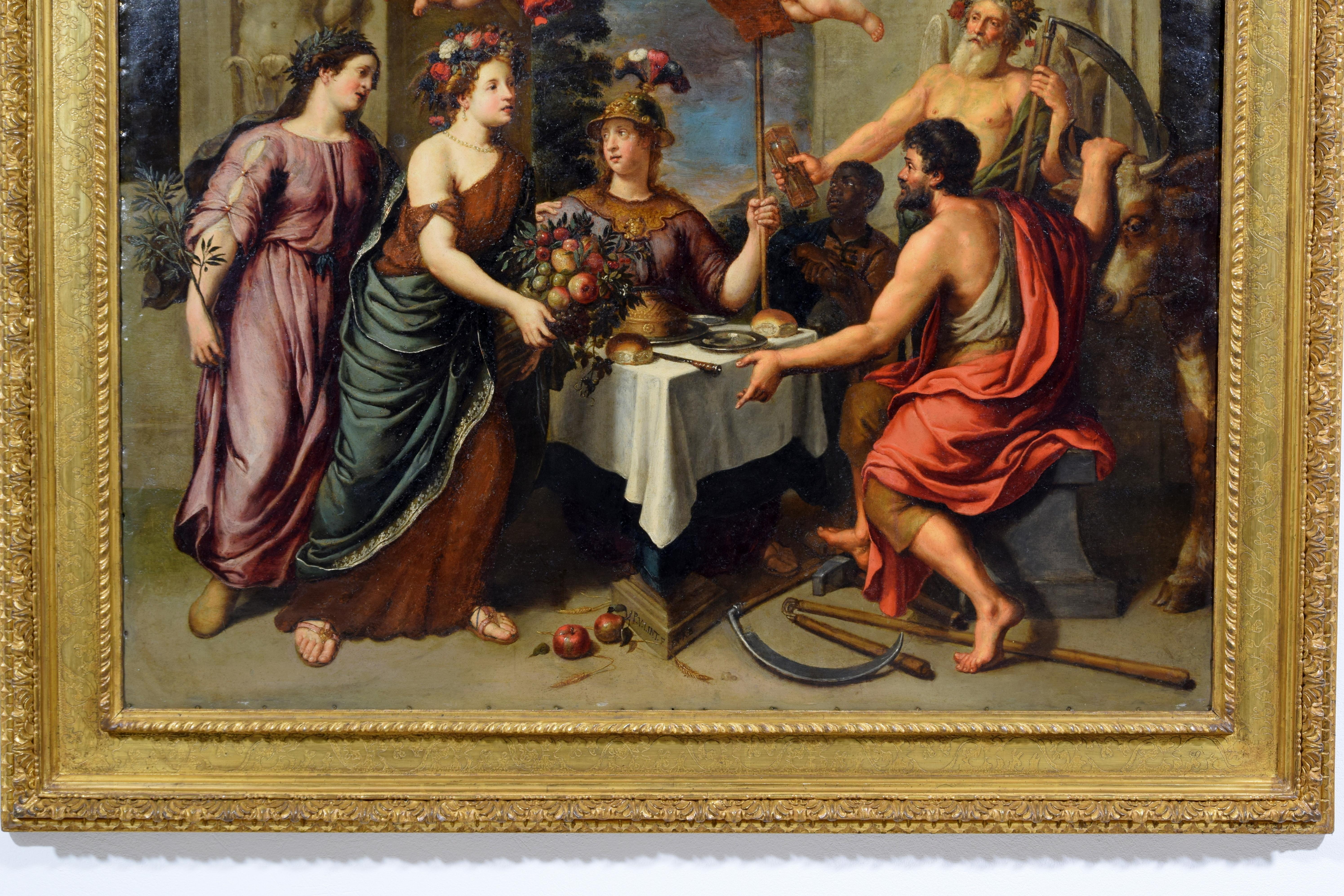 17th Century, Flemish Painting Oil on Copper with Allegory by Pieter Van Lint For Sale 4