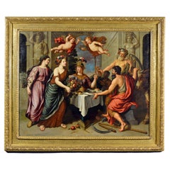 Siglo XVII, Pintura flamenca al óleo sobre cobre con alegoría de Pieter Van Lint