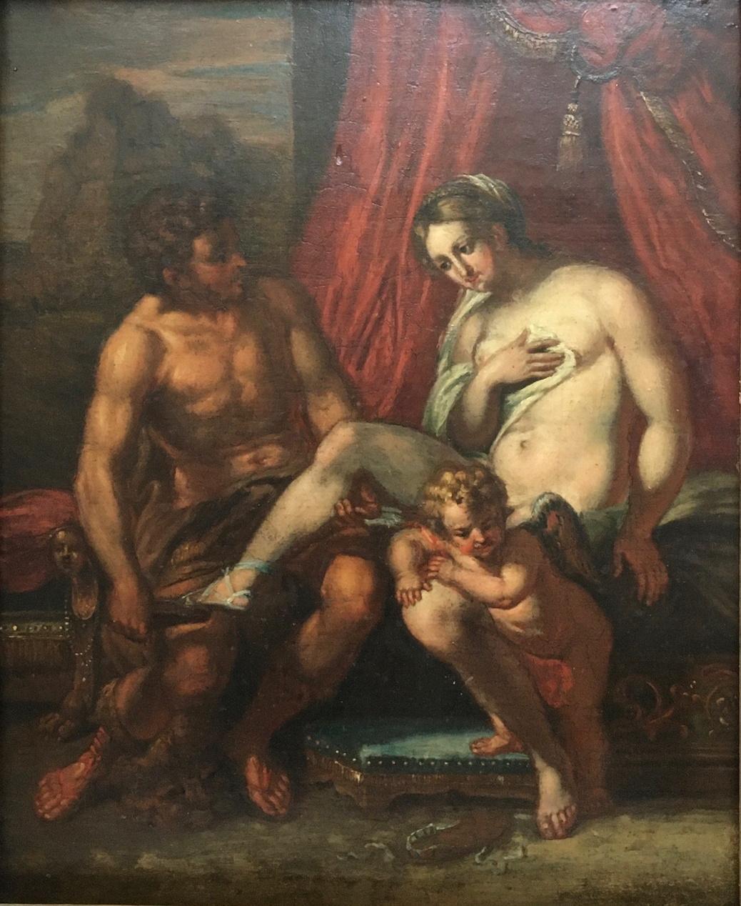 17th century Flemish painting, school of Rubens. Venus Mars and Cupid.

Exciting mythological painting of Venus, Mars and Cupid. The composition is extraordinary and captivating. Mars, the God of War, Venus’s lover and father of Cupid is literally