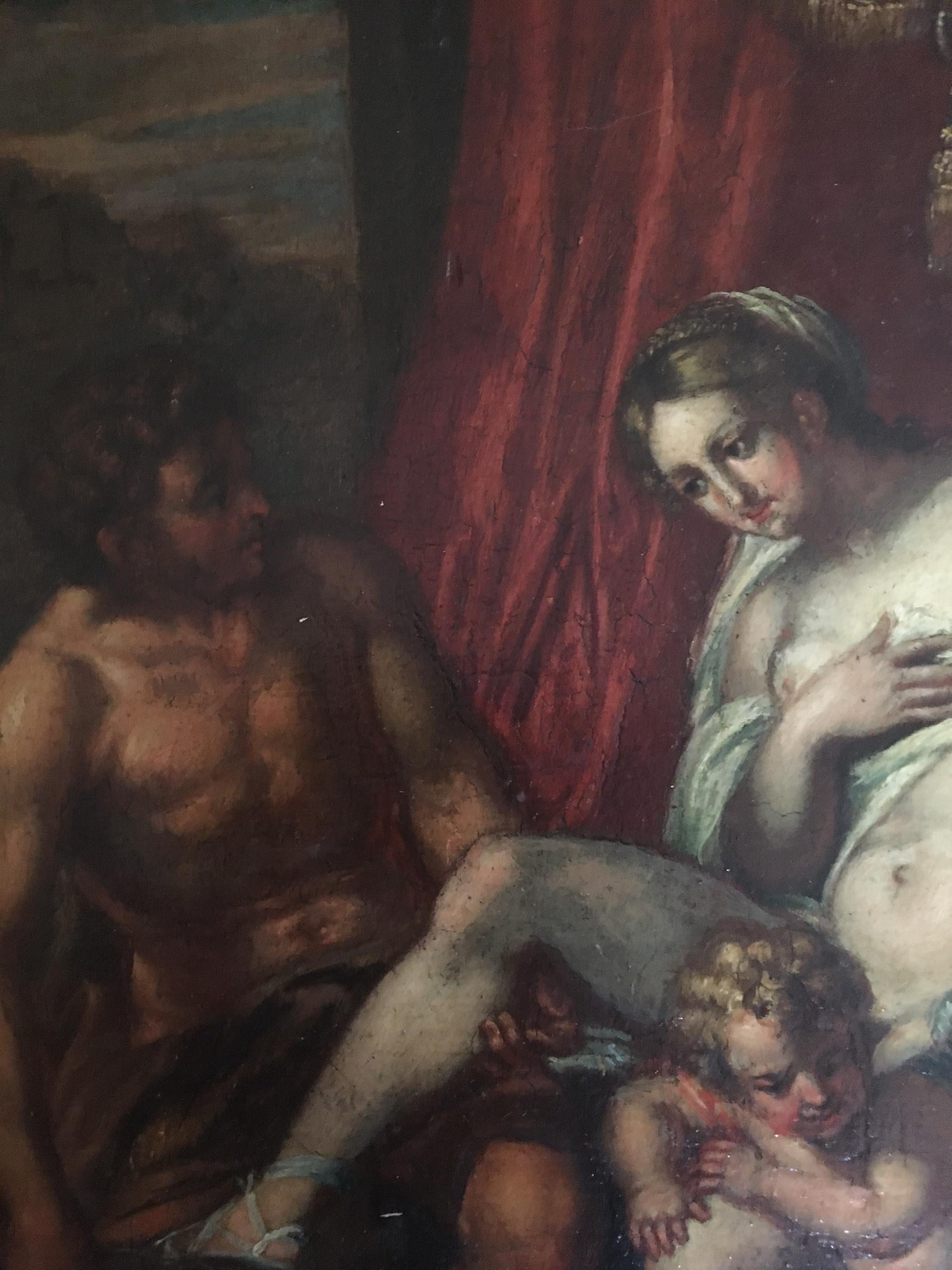 Baroque 17th Century Flemish Painting, School of Rubens, Venus Mars and Cupid