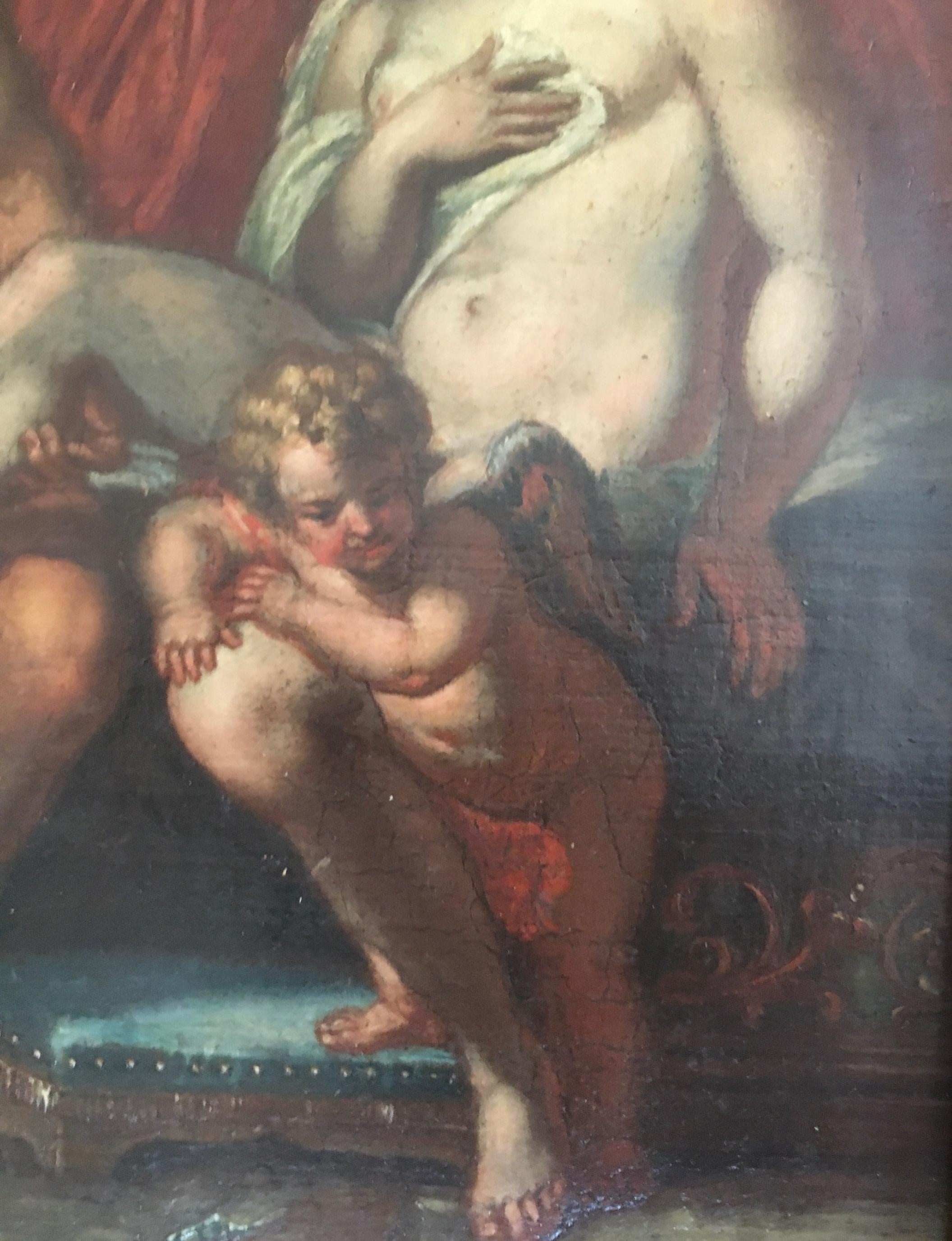 Hand-Painted 17th Century Flemish Painting, School of Rubens, Venus Mars and Cupid