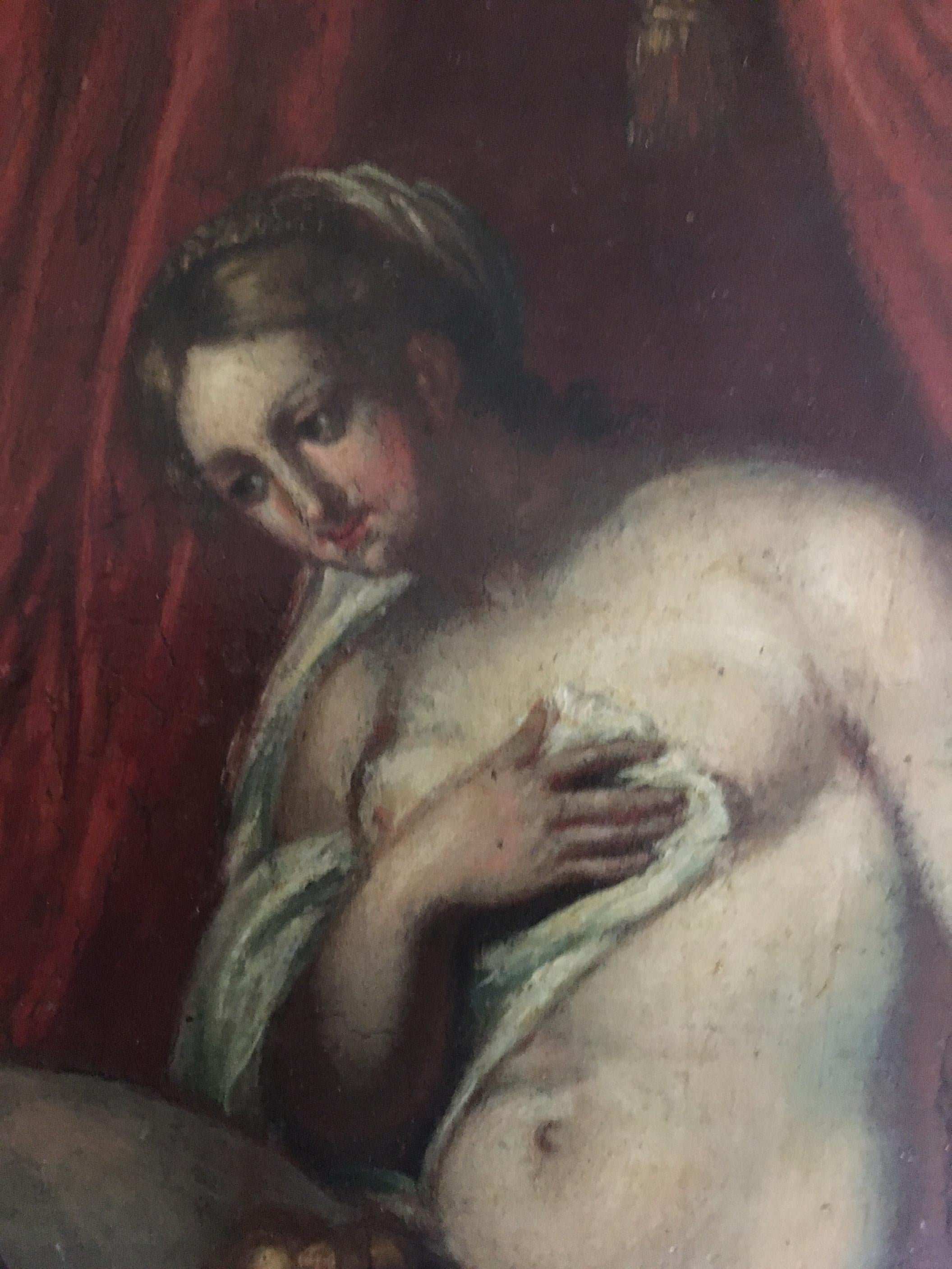 Wood 17th Century Flemish Painting, School of Rubens, Venus Mars and Cupid