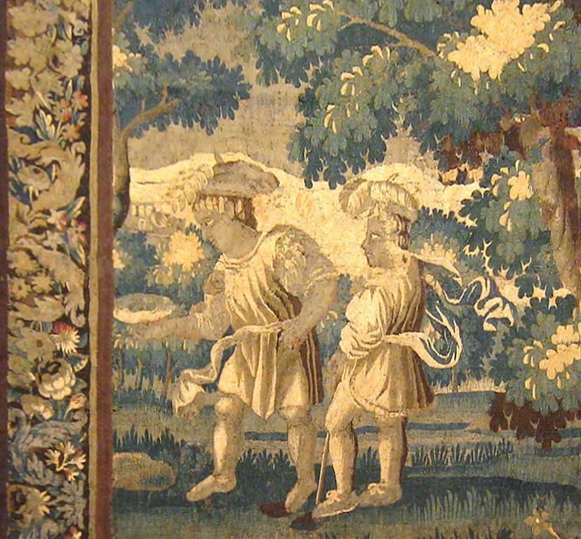 17th Century Flemish Rustic Verdure Tapestry, with Youths at Play in the Woods In Good Condition For Sale In New York, NY