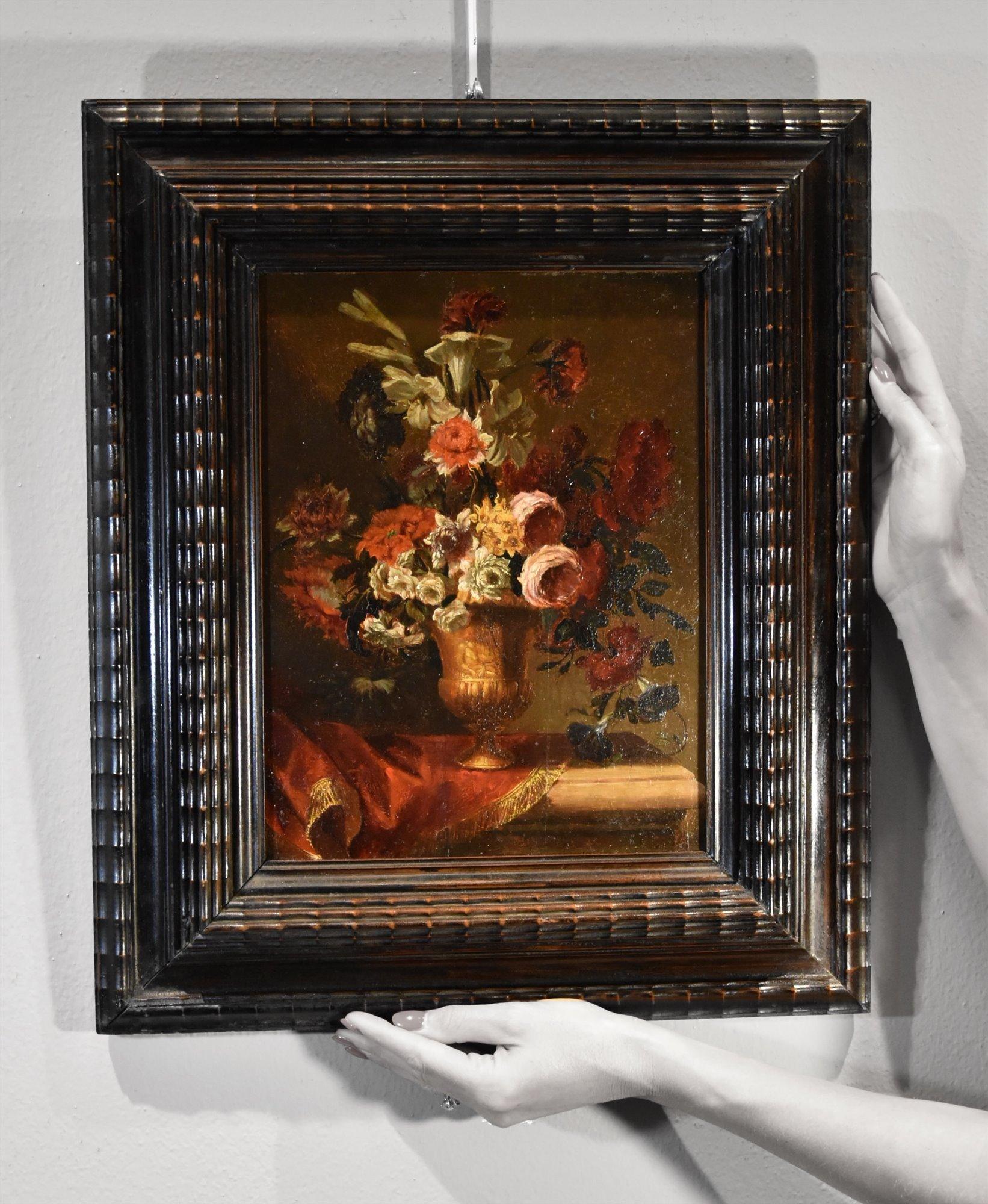 Natura morta di fiori 17° secolo Flemish School Paint Olio su tavola Vecchio maestro in vendita 5