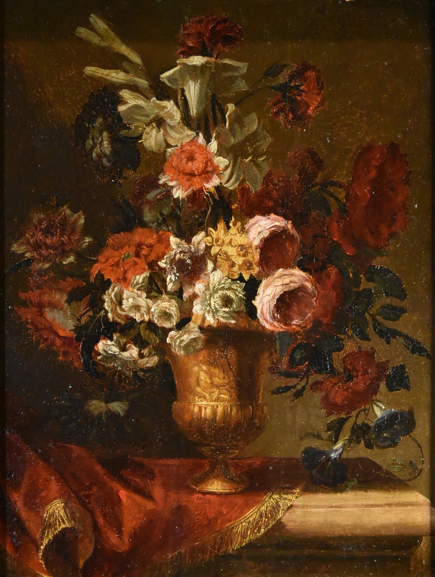 Natura morta di fiori 17° secolo Flemish School Paint Olio su tavola Vecchio maestro - Painting di 17th-century Flemish School