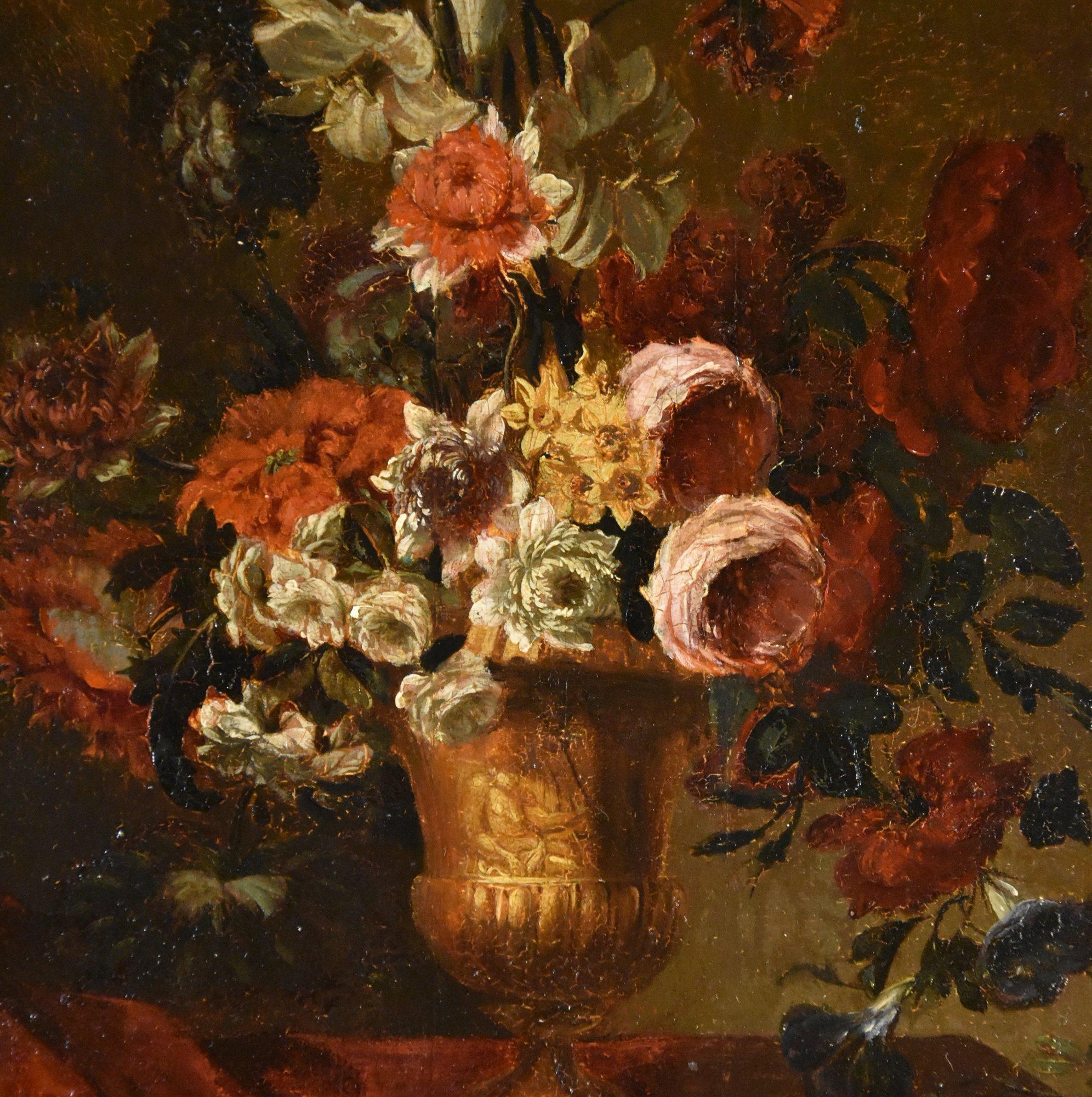 Natura morta di fiori 17° secolo Flemish School Paint Olio su tavola Vecchio maestro - Still-Life Painting Nero di 17th-century Flemish School