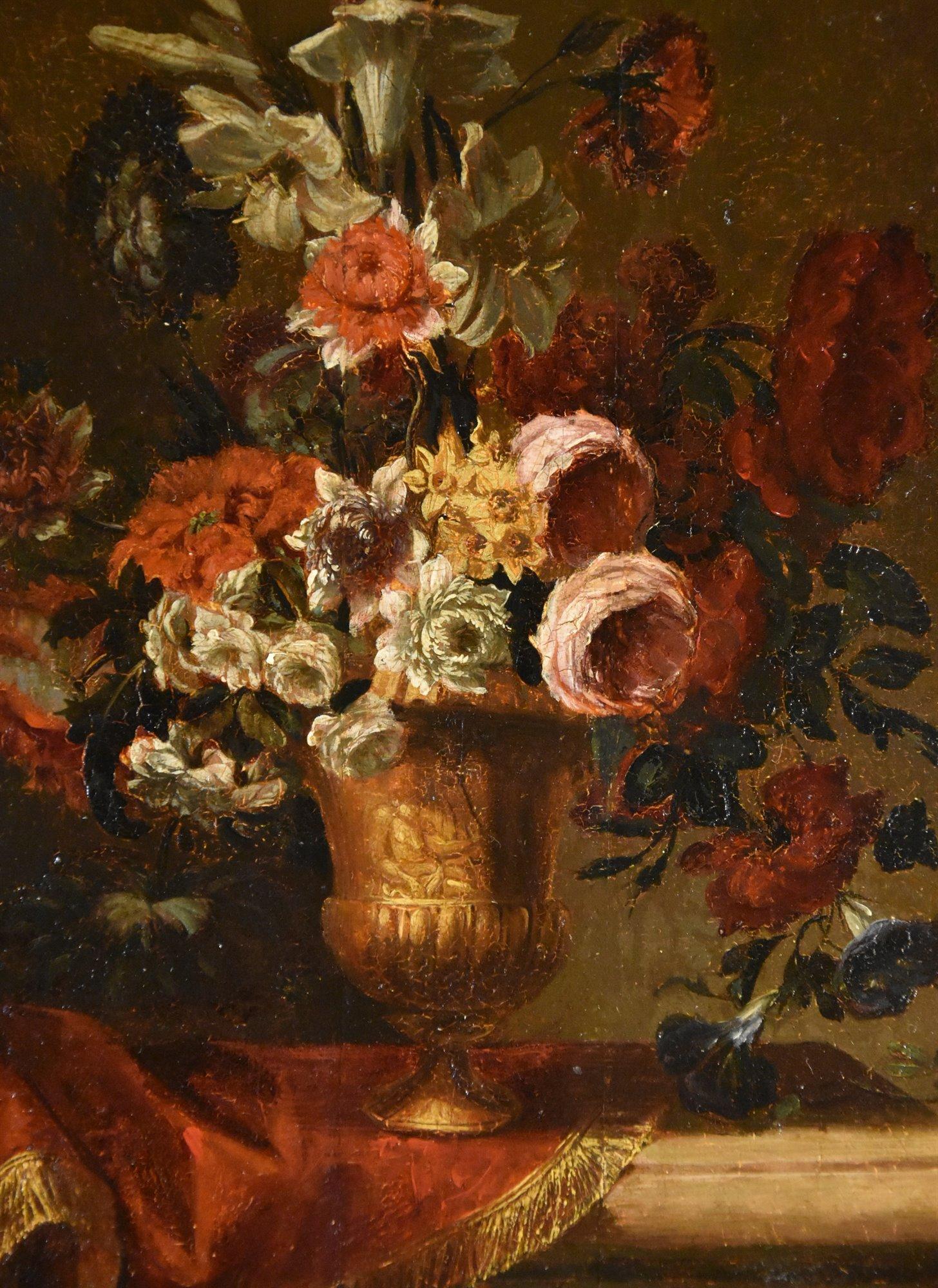 Scuola Flemish del XVII secolo, 17th Century 

Natura morta con fiori  

Olio su pannello  33 x 25 cm In cornice 50 x 42 cm  

Il dipinto raffigura una meravigliosa natura morta di fiori, dove numerosi boccioli colorati sono raccolti in un grande