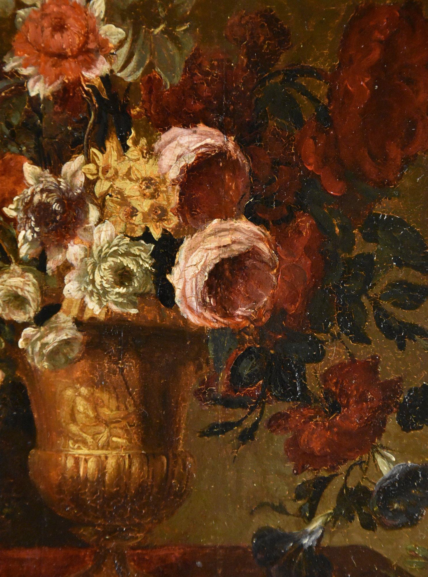 Natura morta di fiori 17° secolo Flemish School Paint Olio su tavola Vecchio maestro in vendita 1