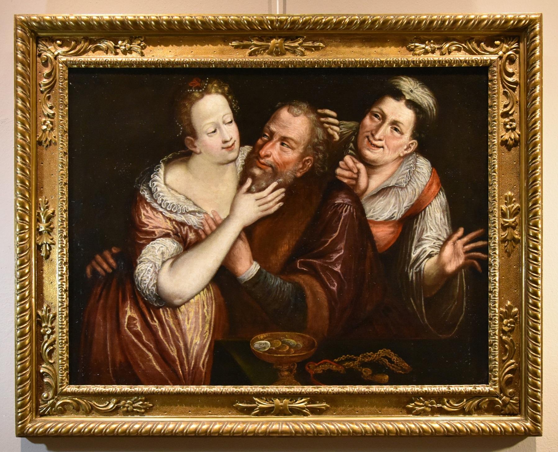 Couple dépareillé 17ème siècle Peinture Oli sur toile Ancien maître Ecole Flemish - Painting de 17th Century Flemish School