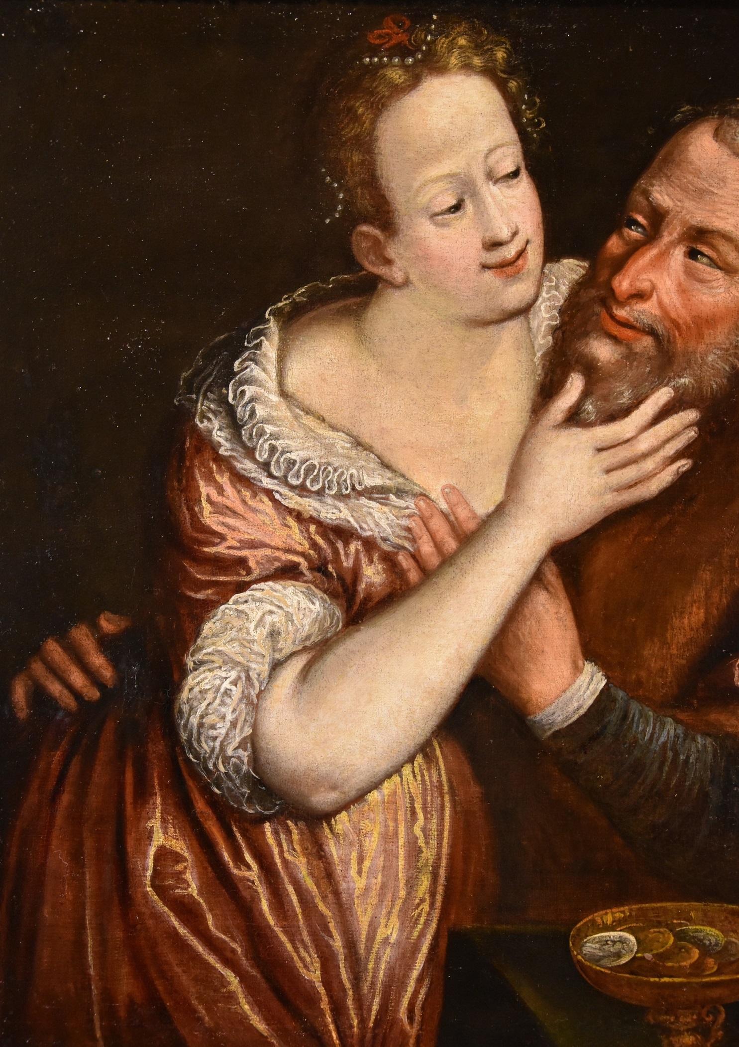 Couple dépareillé 17ème siècle Peinture Oli sur toile Ancien maître Ecole Flemish - Noir Portrait Painting par 17th Century Flemish School