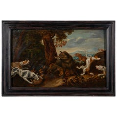 17th Century Flemish School, Wild Boar Hunt in the Style of Frans Snijders