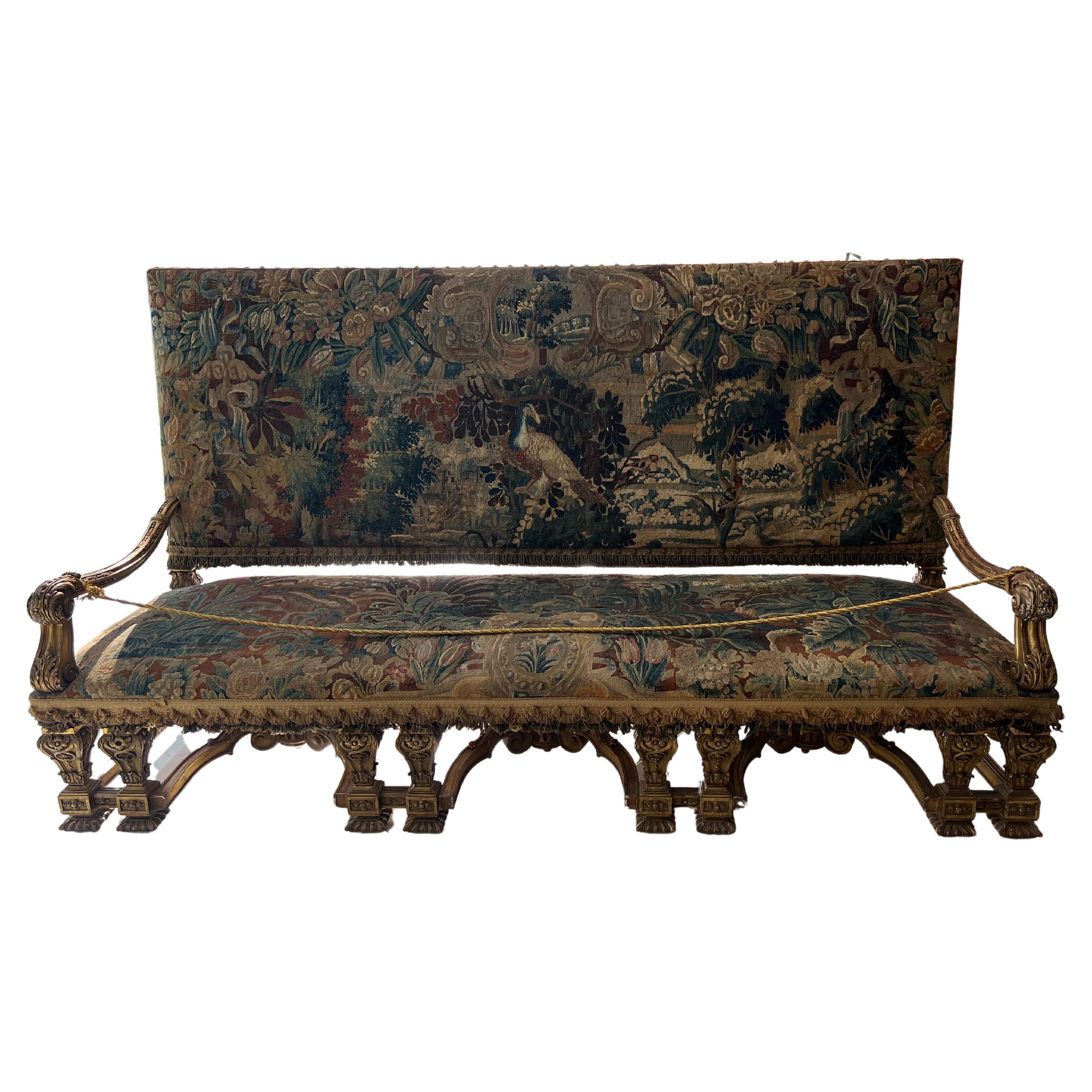 17th Century Flemish Tapestry Bench For Sale