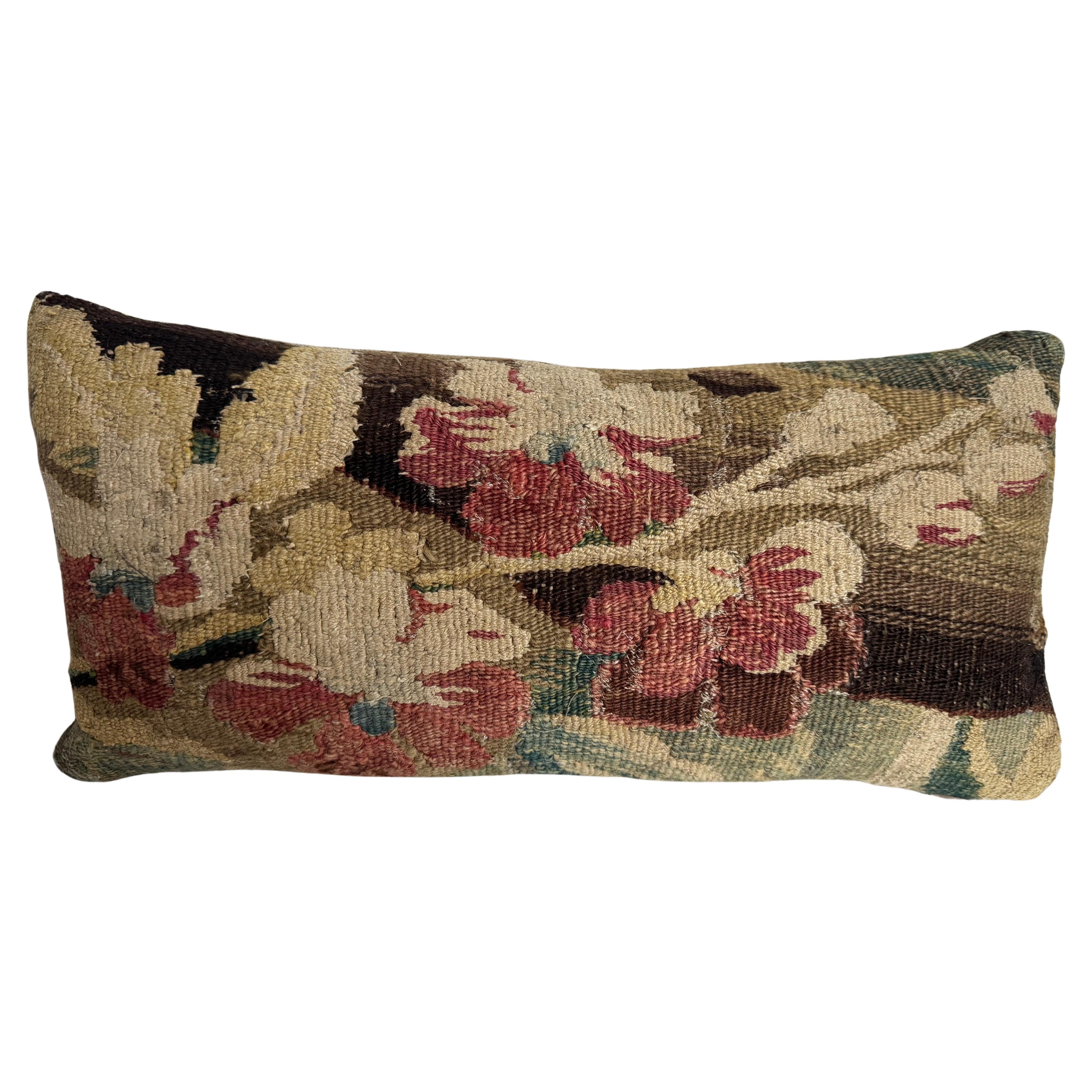 17th Century Flemish Tapestry Floral Pillow