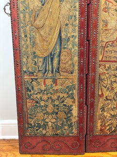 17th Century Flemish Tapestry Fragment Three-Panel Folding Screen, Late 19th C.