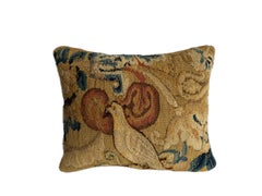 17th Century Antique Brussels Verdure Tapestry Pillow with Pomegranates