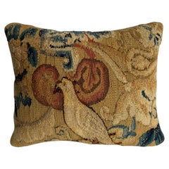 17th Century Antique Brussels Verdure Tapestry Pillow with Pomegranates