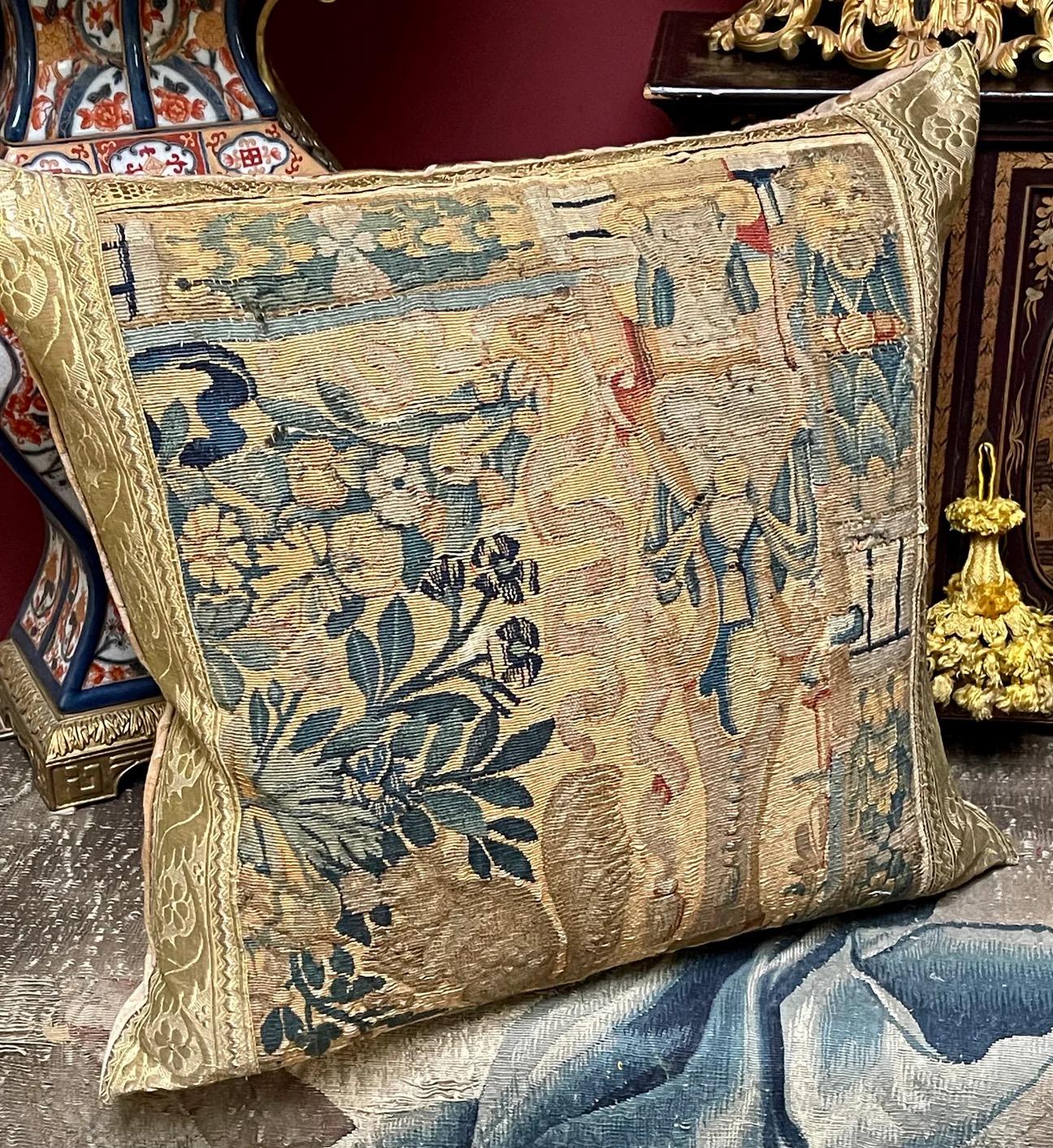 Aubusson 17th Century Flemish Tapestry Pillow For Sale
