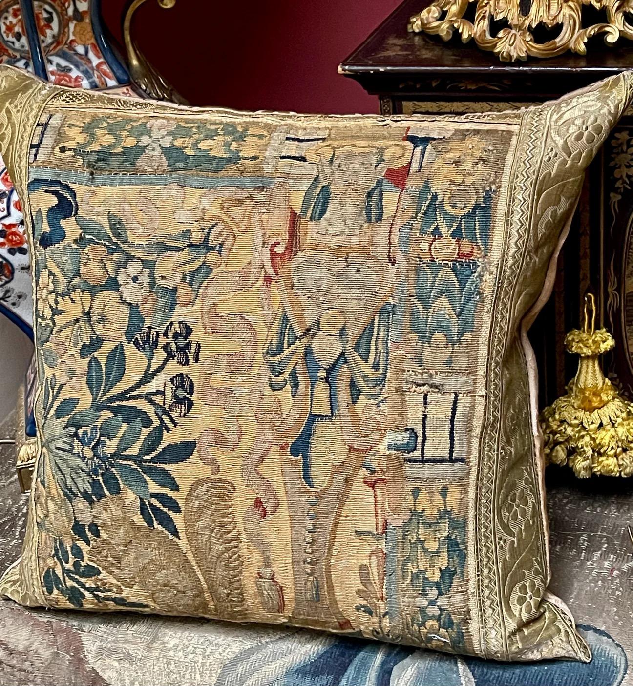 Dutch 17th Century Flemish Tapestry Pillow For Sale