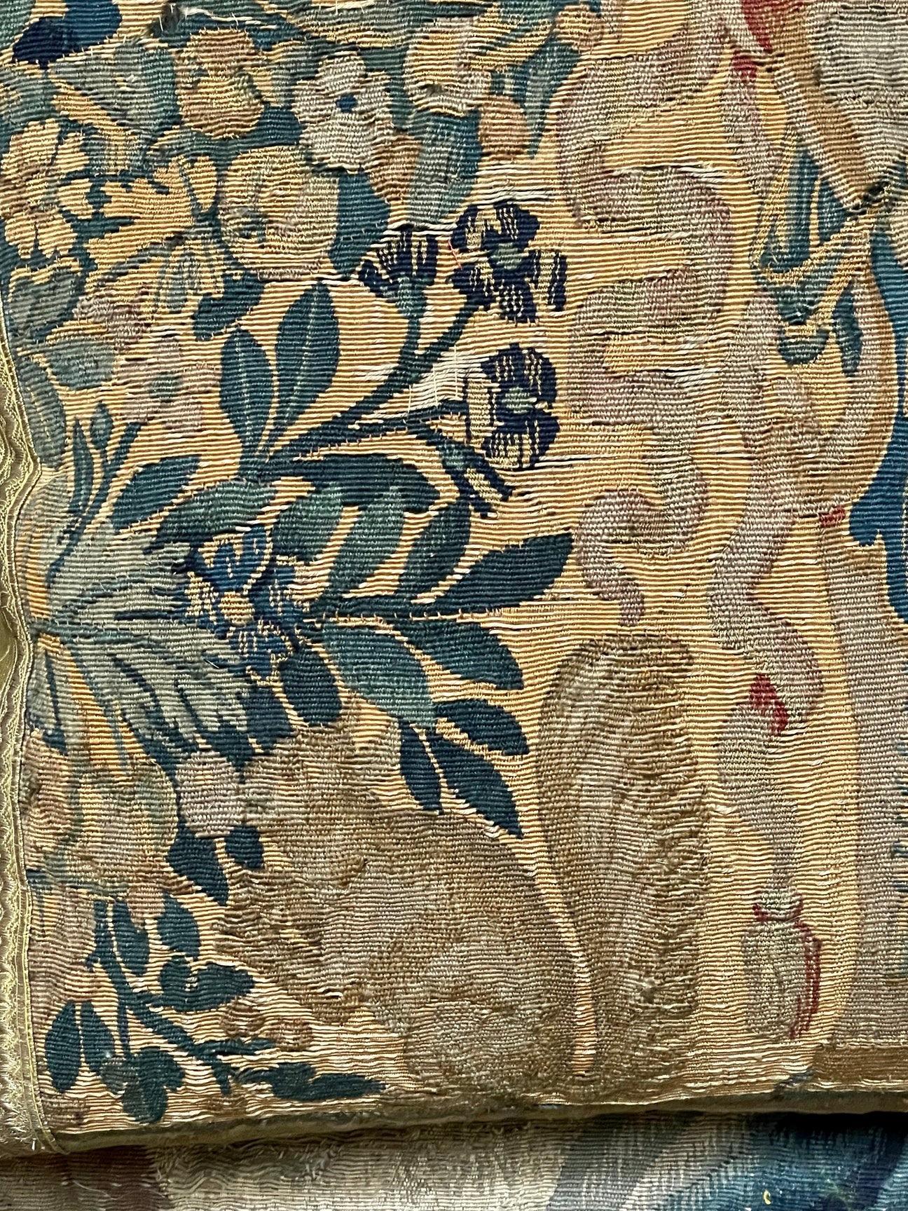 Wool 17th Century Flemish Tapestry Pillow For Sale