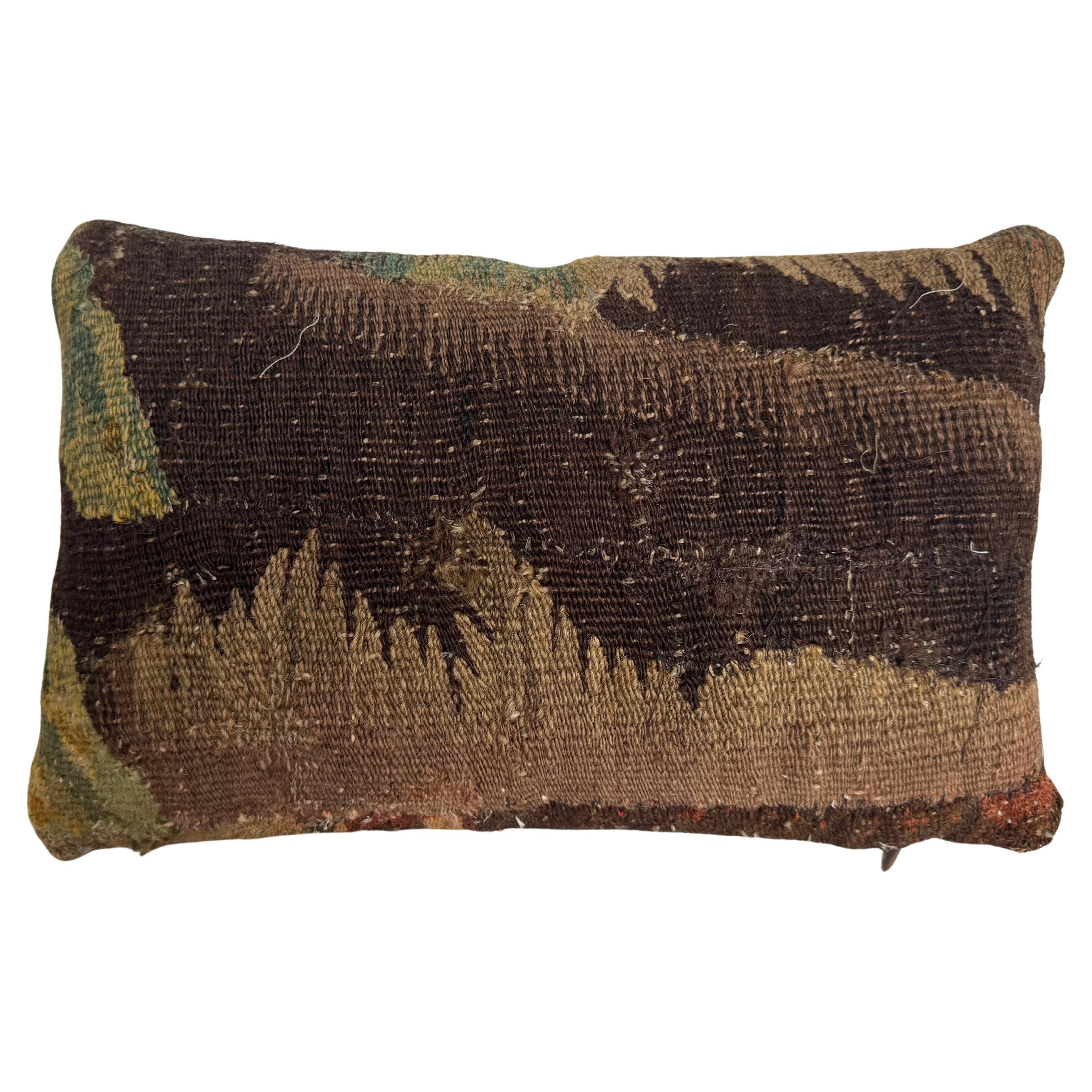 17th Century Flemish Tapestry Pillow, Handwoven Wool, Antique Textile For Sale