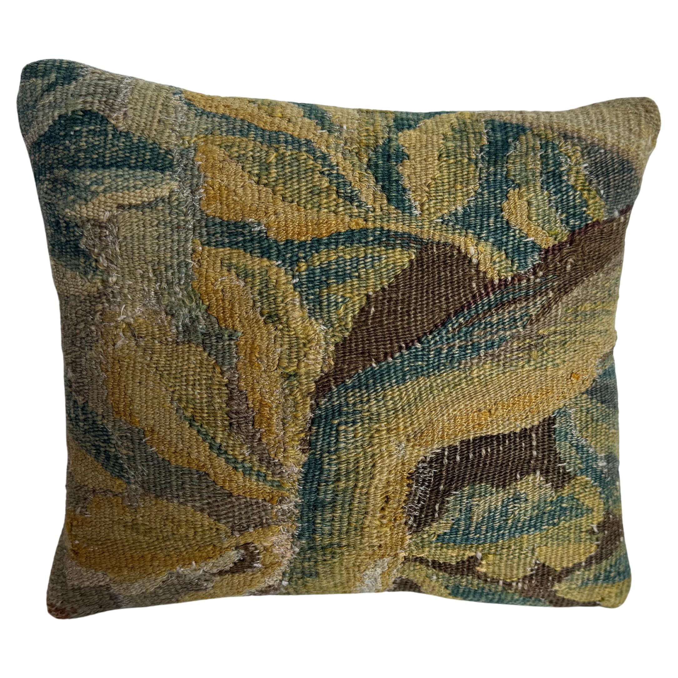 17th Century Flemish Tapestry Pillow with Botanical Motif