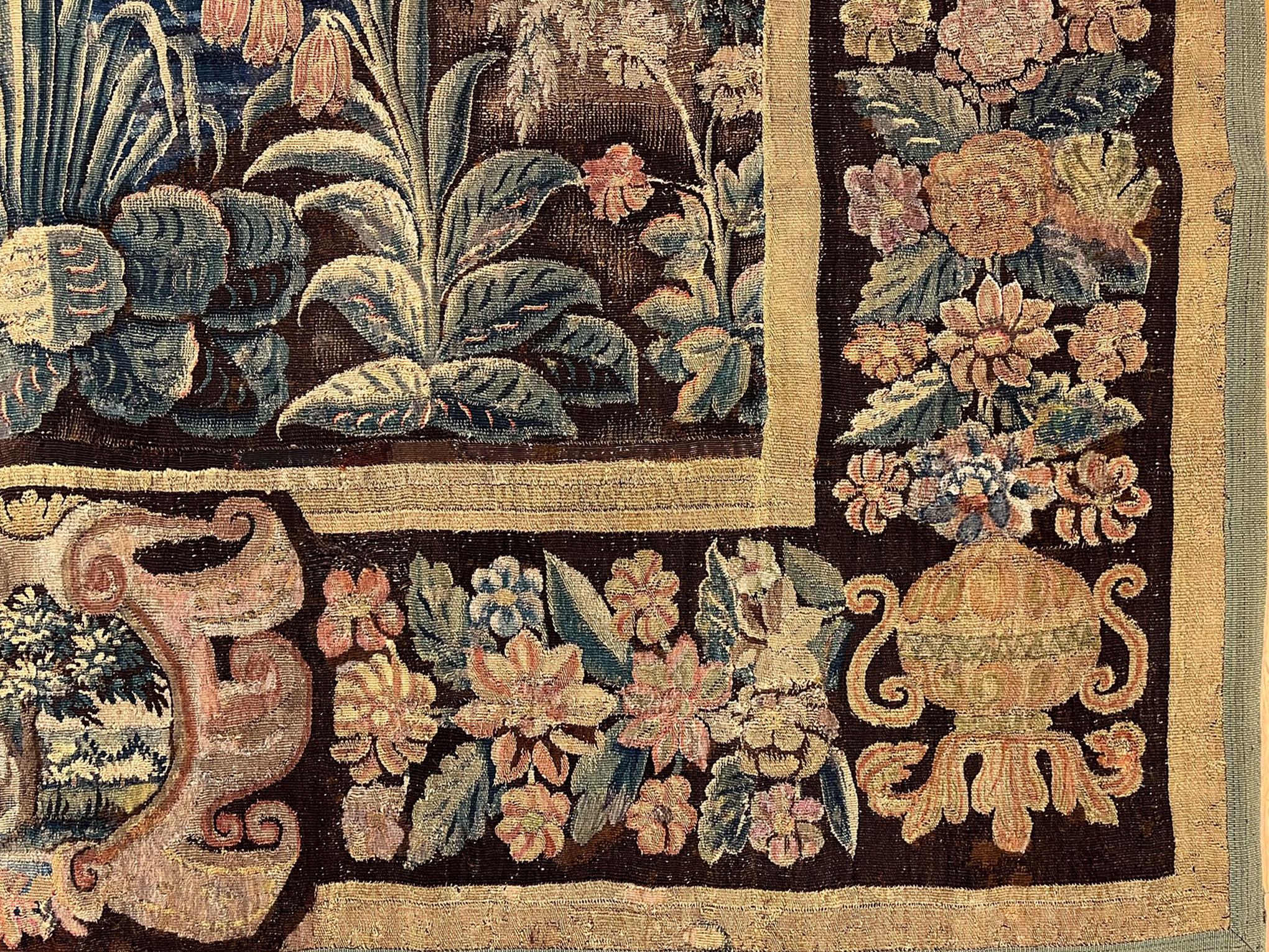 Hand-Woven 17th Century Flemish Verdure Landscape Tapestry, a Lush Forest & Pendant Border For Sale