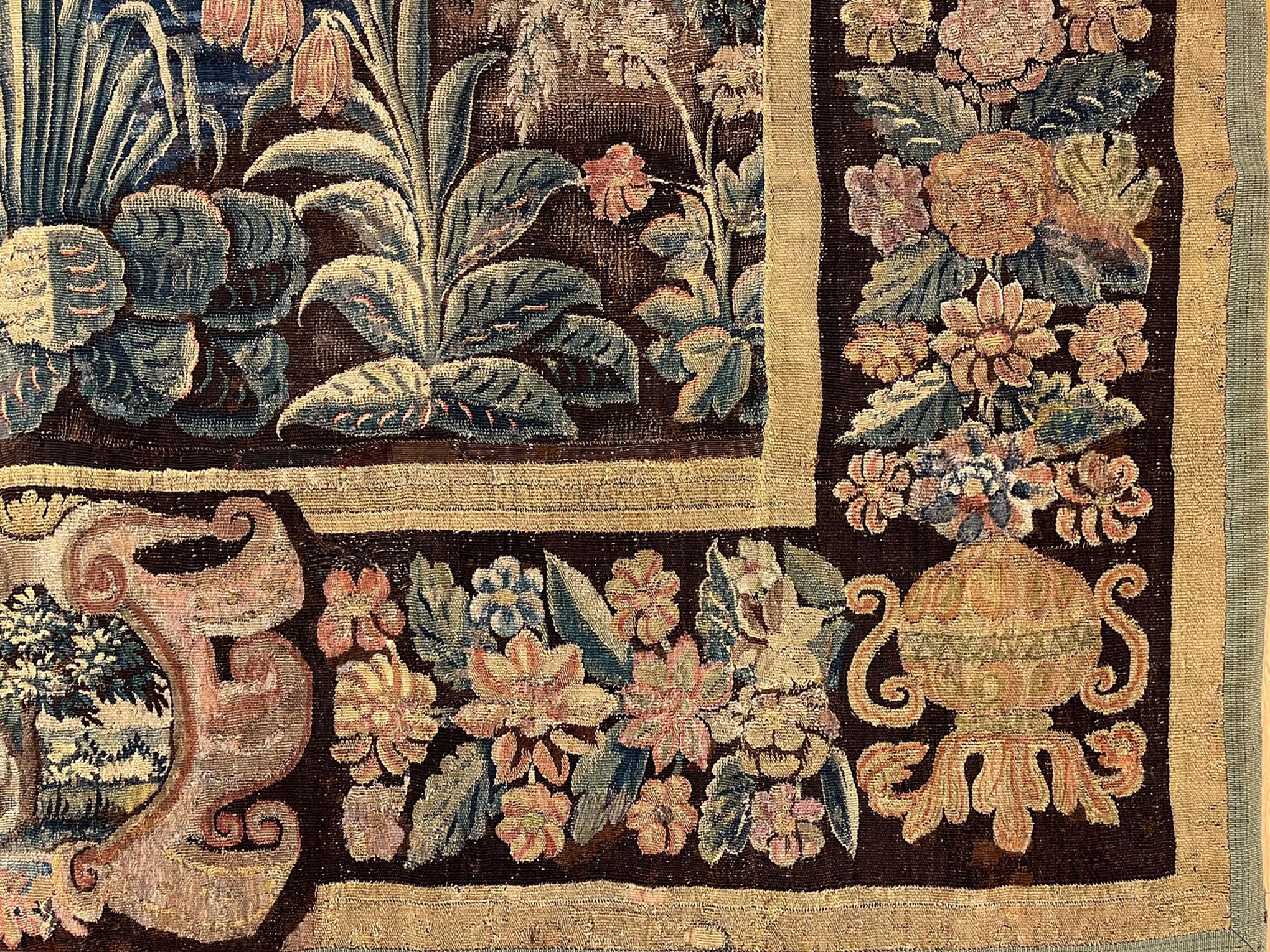 Hand-Woven 17th Century Flemish Verdure Landscape Tapestry, a Lush Forest & Pendant Border