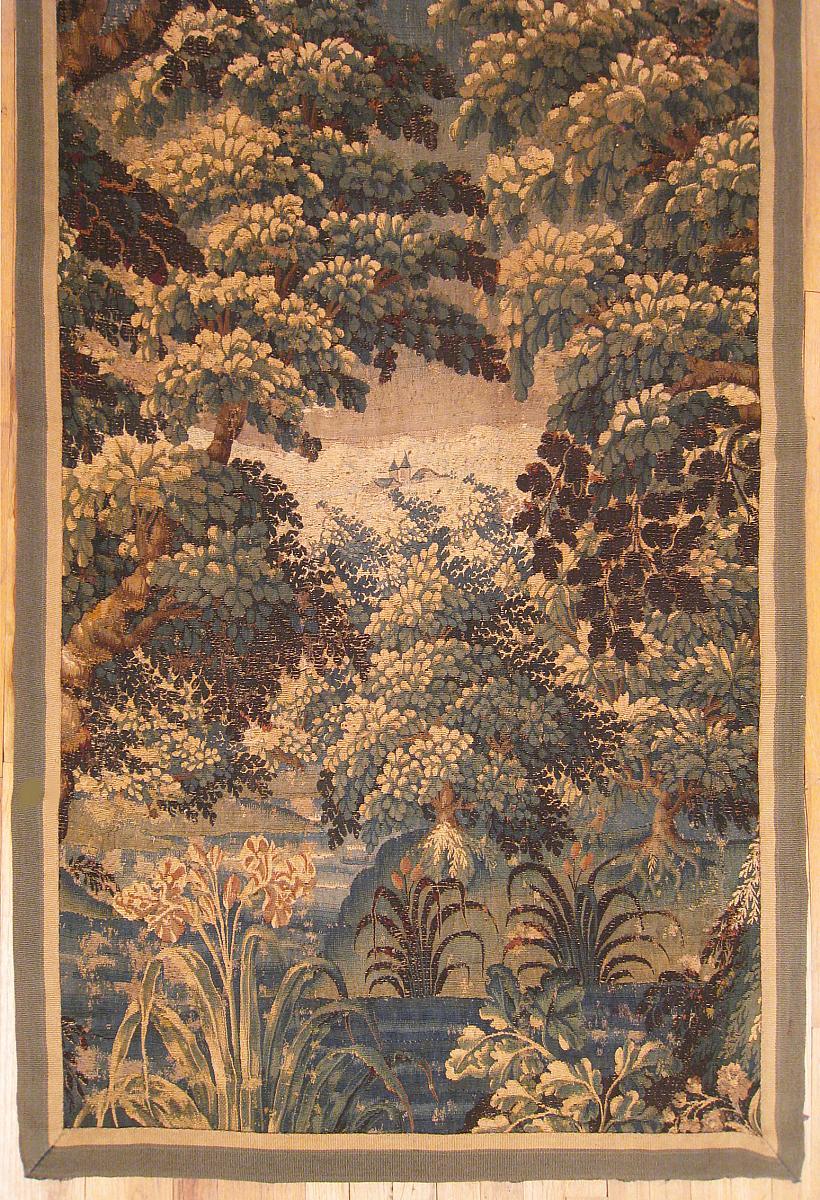 European 17th Century Flemish Verdure Landscape Tapestry, w/ a Forest, Trees, and Bushes