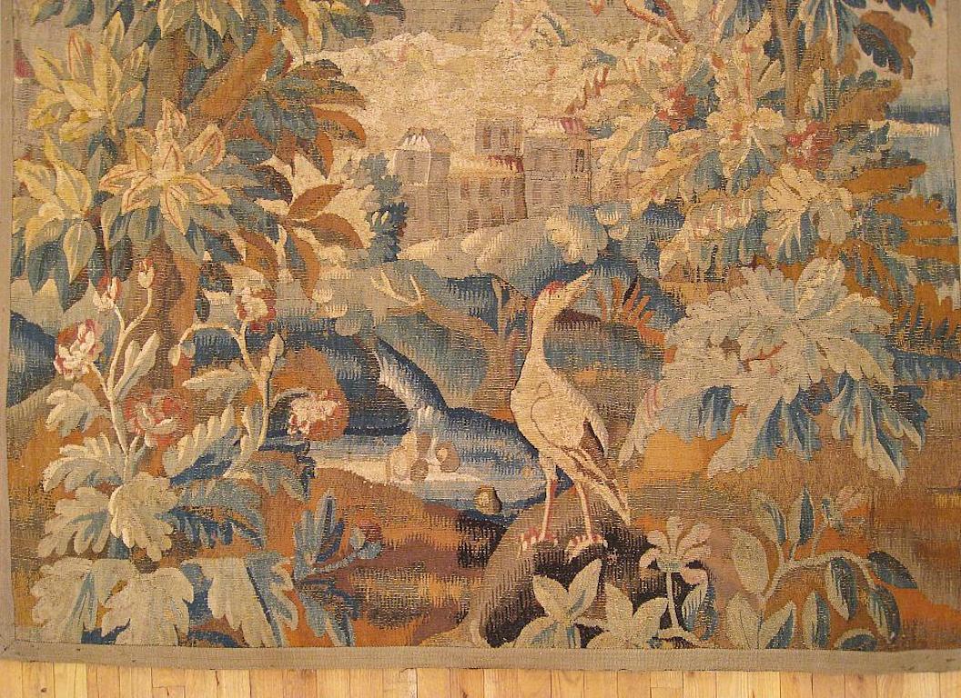 Hand-Woven 17th Cent. Flemish Verdure Landscape Tapestry, an Exotic Bird & A Lush Setting For Sale