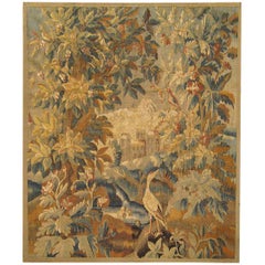 17th Cent. Flemish Verdure Landscape Tapestry, an Exotic Bird & A Lush Setting
