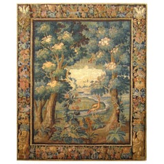 17th Century Flemish Verdure Landscape Tapestry, with an Exotic Bird by Lakeside