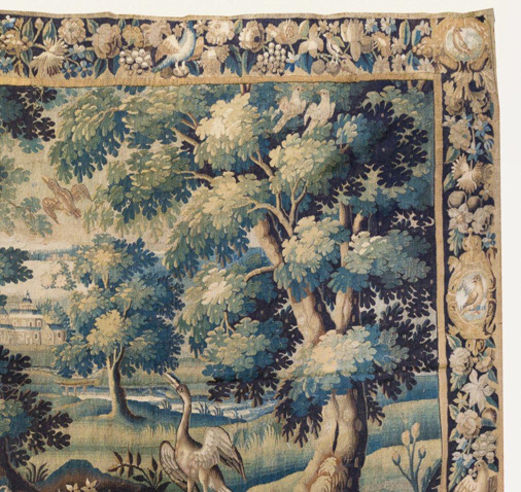 Dutch 17th Century Flemish Verdure Landscape Tapestry with Peacocks